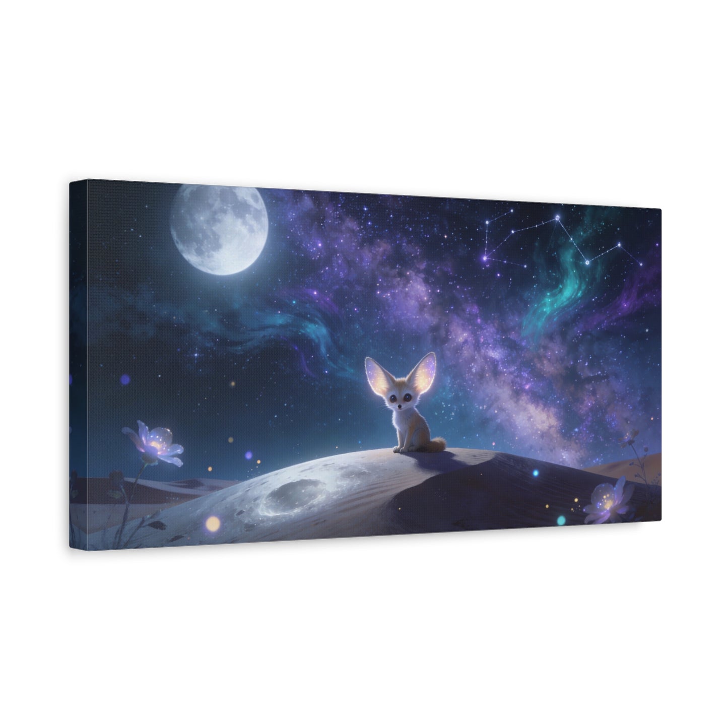 Fennec Fox Canvas Wall Art - Moonlit Galaxy Desert Scene, Celestial Nursery Decor - Dreamy Matte Canvas Print - Whimsical Fantasy Style - Bedroom Wall Decor, Kids Room Accent - Bedroom Home Decoration