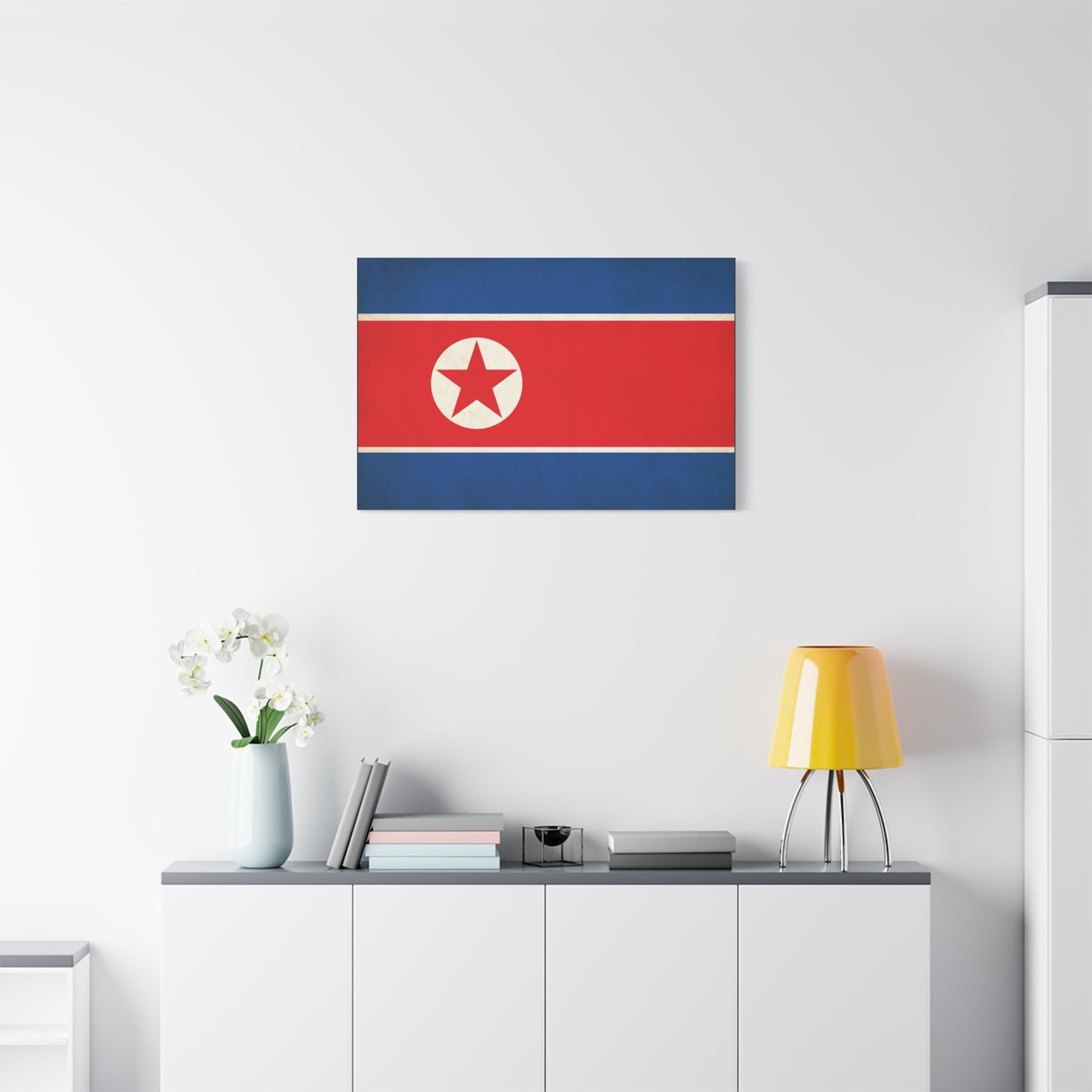 North Korea Flag Canvas Wall Art - Korean Flag Print, Patriotic Red Blue Star Design - Vintage Style Wall Decor - Living Room Home Decoration - Bedroom Home Decoration - Modern Farmhouse Style