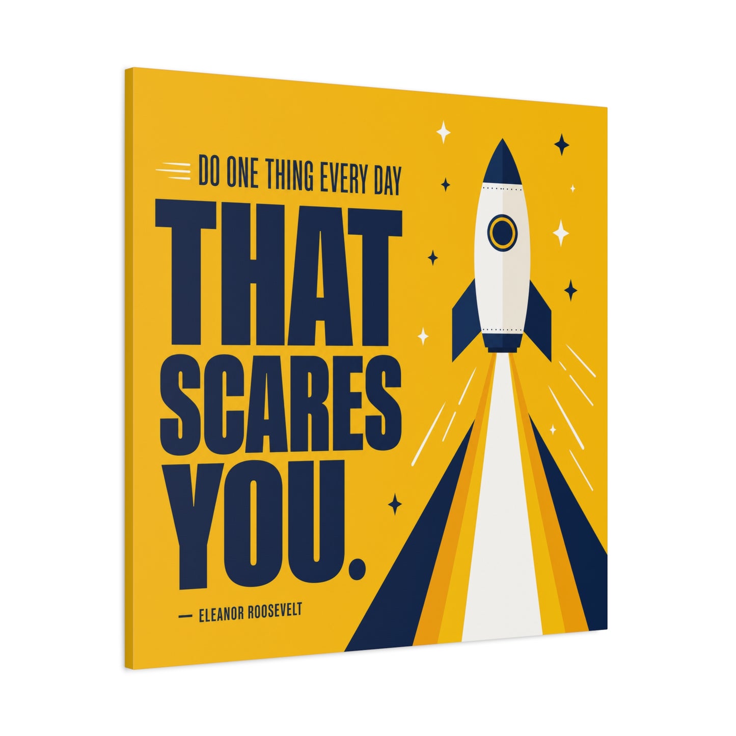 "Do One Thing Every Day That Scares You." Rocket Canvas Wall Art - Motivational Typography Space Decor - Modern Yellow Quote Print - Kids Bedroom Wall Decor, Playroom Home Decoration - Ready to Hang