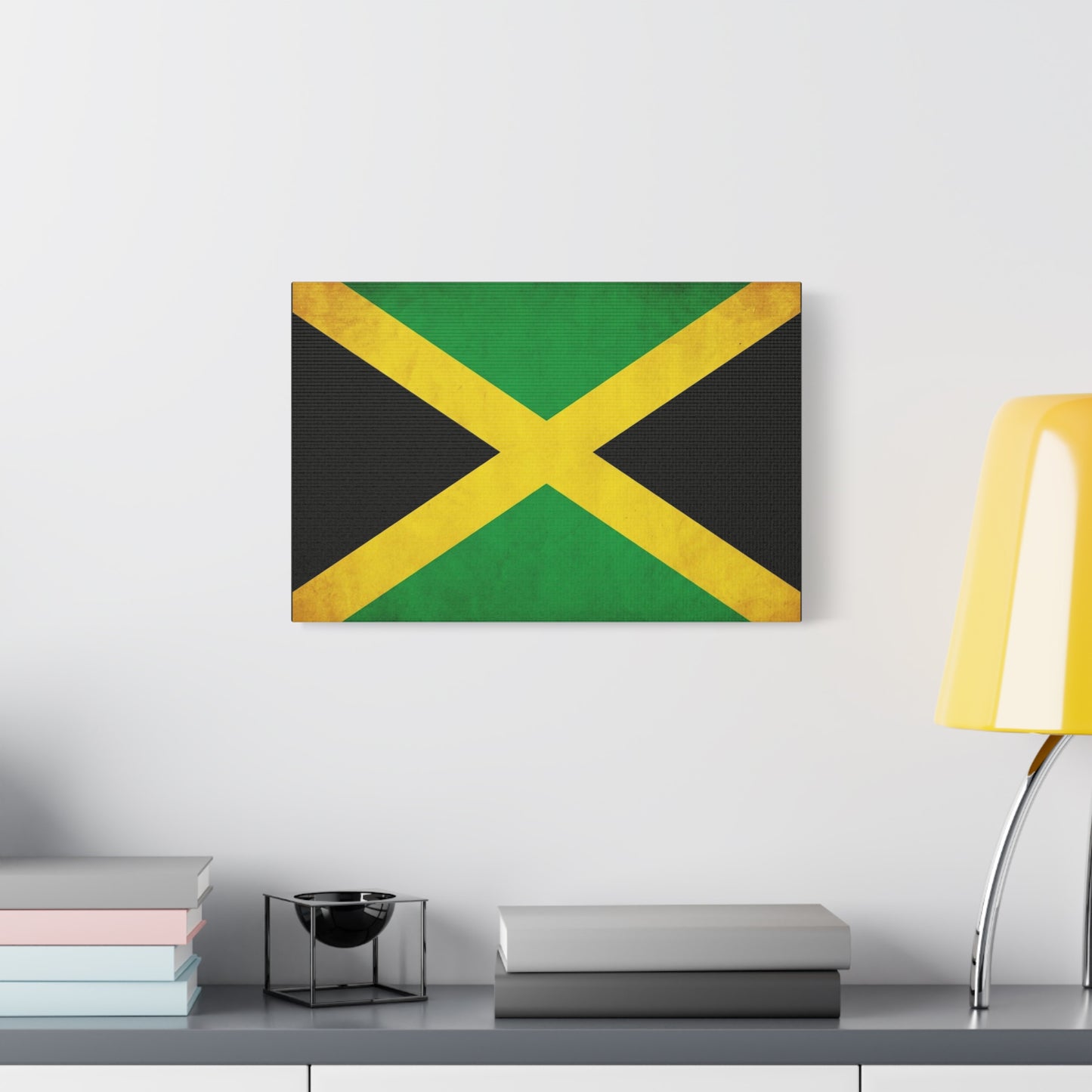 Jamaica Flag Canvas Wall Art - Vintage Jamaican National Flag Print, Green Gold Black Patriotic Decor - Matte Canvas Wall Hanging - Living Room Bedroom Office Decoration - Bedroom Home Decoration