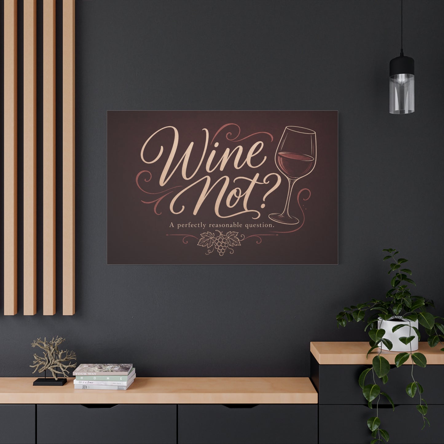 "Wine Not?" Canvas Wall Art - Funny Wine Quote Print, Rustic Typography Decor - Matte Cotton Canvas Wall Hanging - Bar Cart Decoration - Ready to Hang - Cocktail Lounge Decor - Speakeasy Style Sign