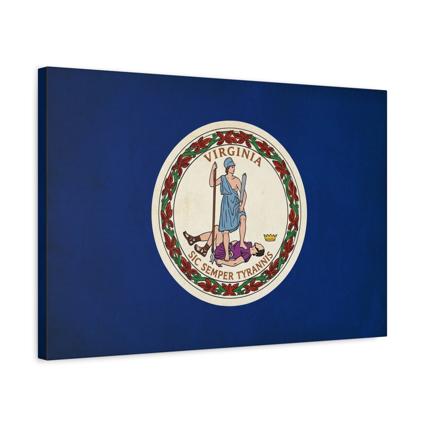 "Virginia" "Sic Semper Tyrannis" State Flag Canvas Wall Art - Vintage Commonwealth Seal Print, Blue Banner Decor, Patriotic Heritage Style, Living Room Wall Decor, Office Accent - Ready to Hang