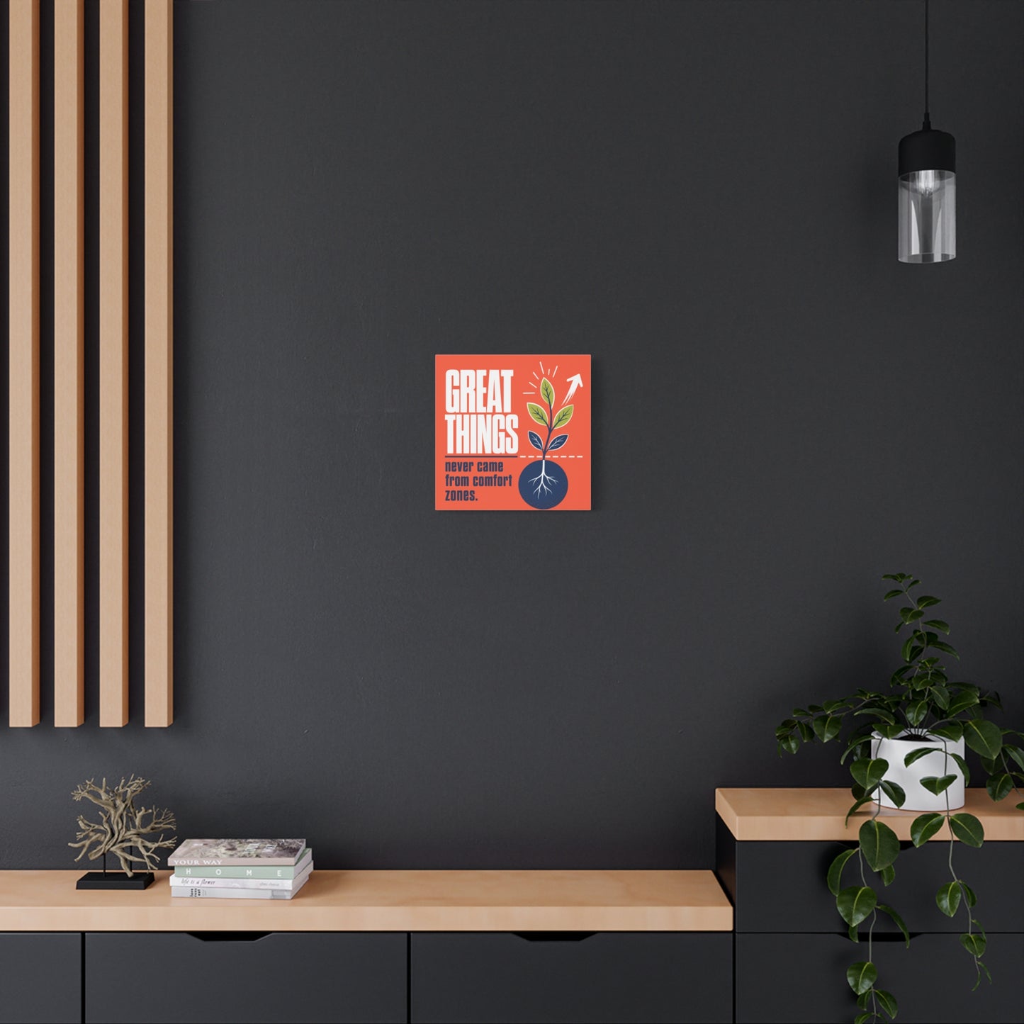 "Great Things Never Came From Comfort Zones" Typography Canvas Wall Art - Motivational Quote Print, Modern Orange Blue Office Decor, Bedroom Home Decoration - Office Wall Art - Bedroom Home Decoration