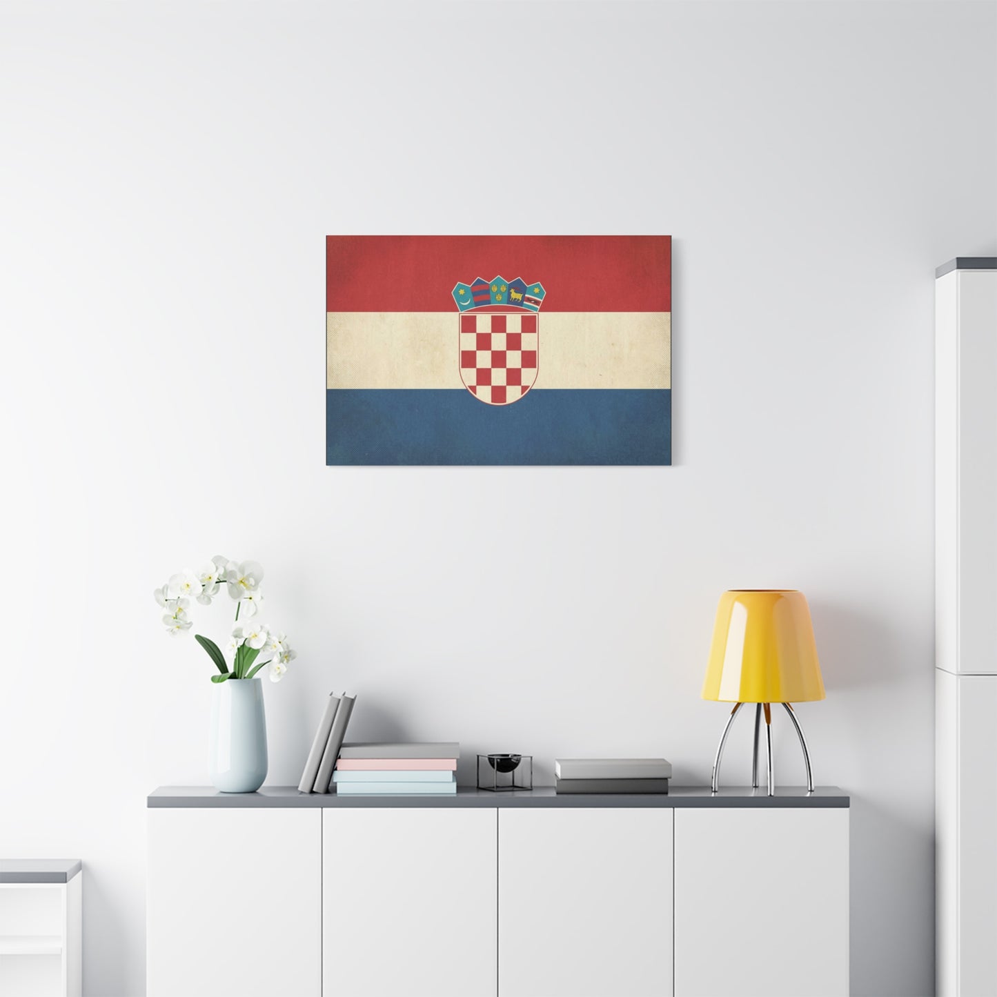 Croatian Flag Canvas Wall Art - Vintage Croatia Coat Of Arms Print, Patriotic Red White Blue Decor - Traditional Style - Living Room Decoration - Living Room Wall Decor - Bedroom Home Decoration