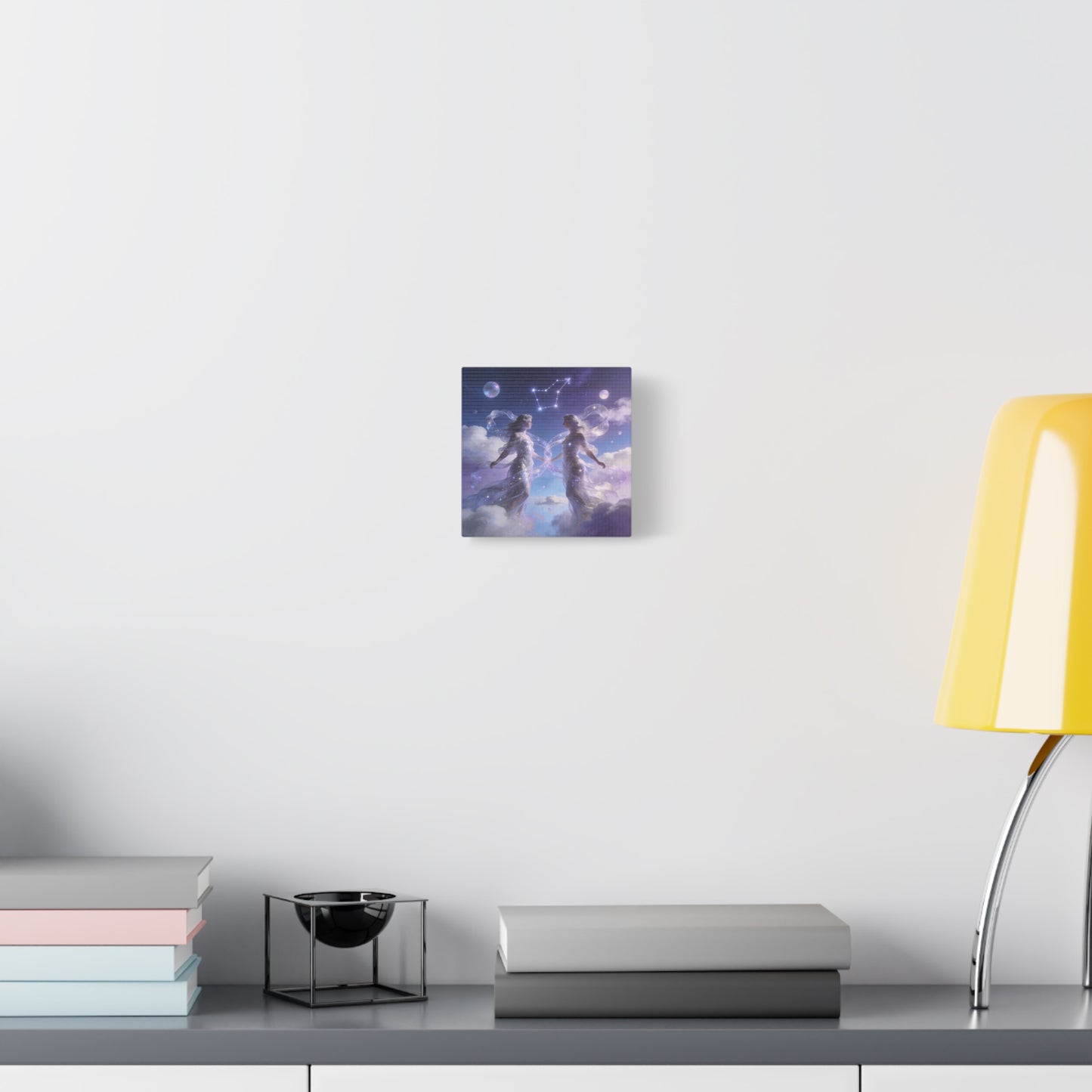 Gemini Zodiac Canvas Wall Art - Celestial Twin Women Under Constellation, Dreamy Fantasy Sky Scene - Matte Cotton Art Print - Bedroom Wall Decor, Meditation Space Accent - Bedroom Home Decoration