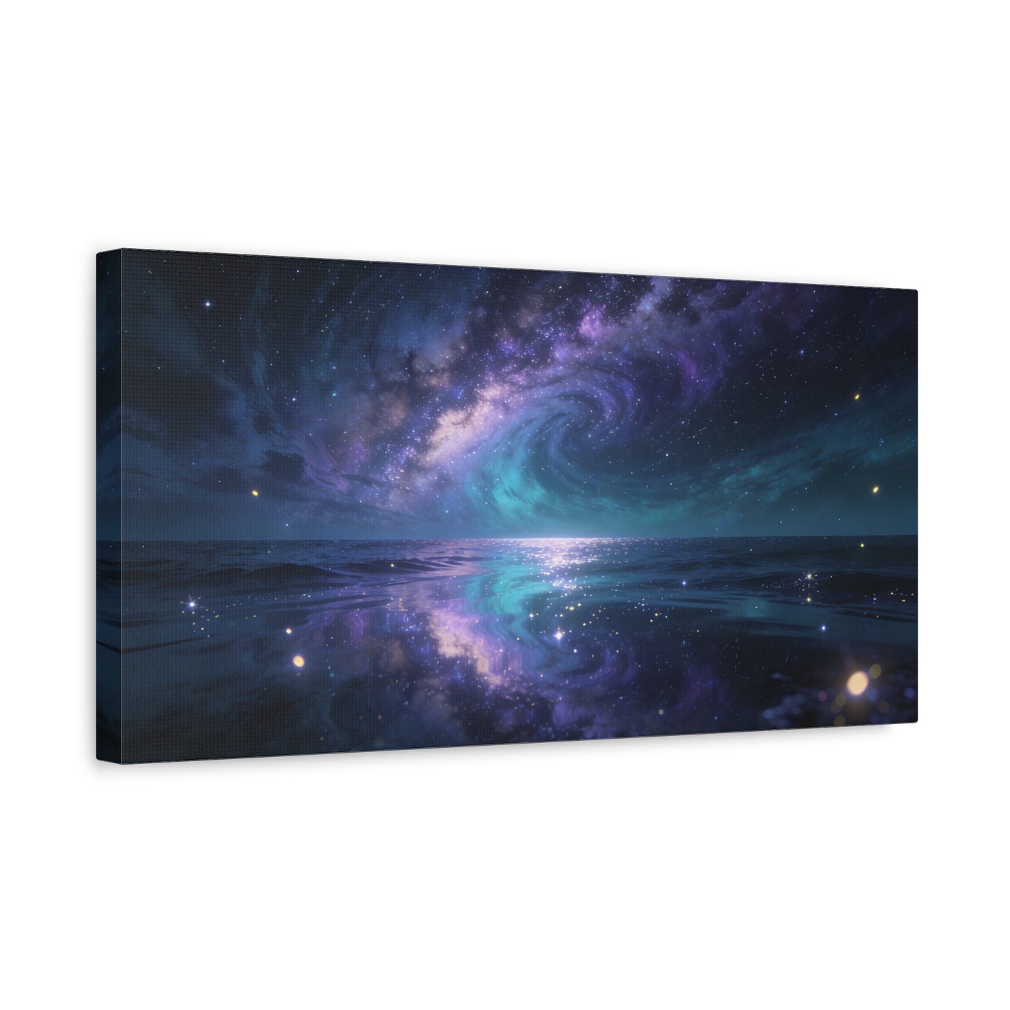 Galaxy Ocean Canvas Wall Art - Swirling Milky Way Night Seascape, Celestial Horizon Reflection - Matte Cotton Art Print - Contemporary Space Decor For Living Room Bedroom Office - Ready to Hang