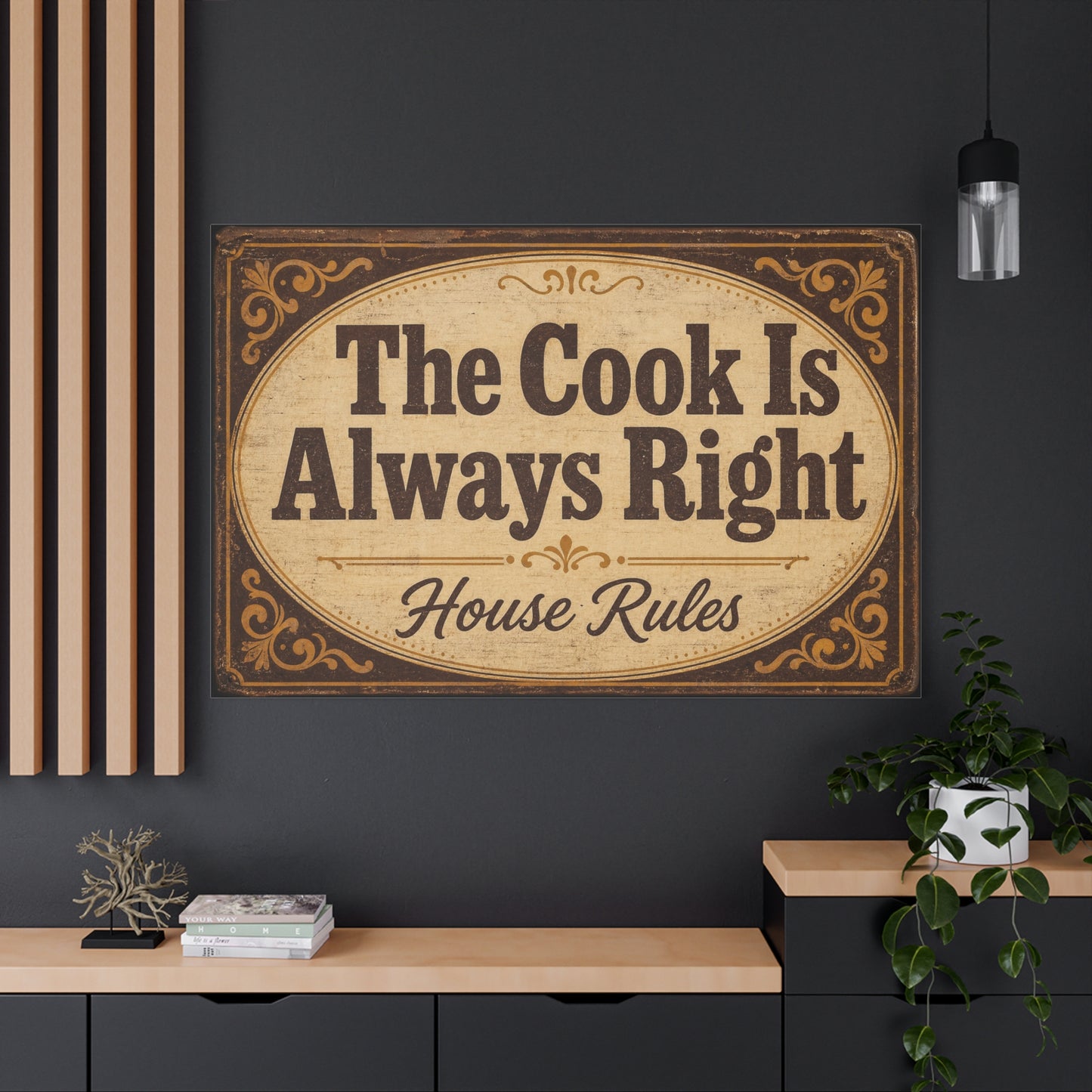 "The Cook Is Always Right" Canvas Wall Art - Vintage Kitchen Sign, House Rules Typography Print - Rustic Farmhouse Style, Dining Room Wall Decor, Kitchen Home Decoration - Bedroom Home Decoration