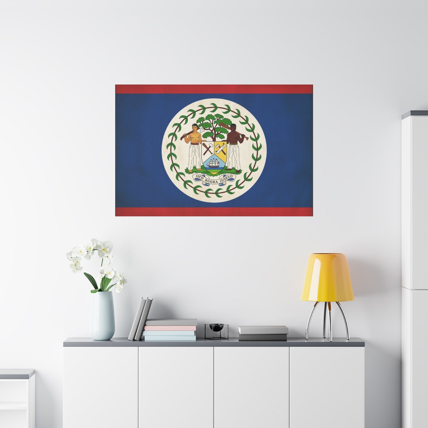 Belize Flag Canvas Wall Art - OTD RUGRA JUELO State Banner Print, Blue Red White Crest Design - Patriotic Traditional Decor - Living Room Home Decoration - Living Room Wall Decor - Ready to Hang