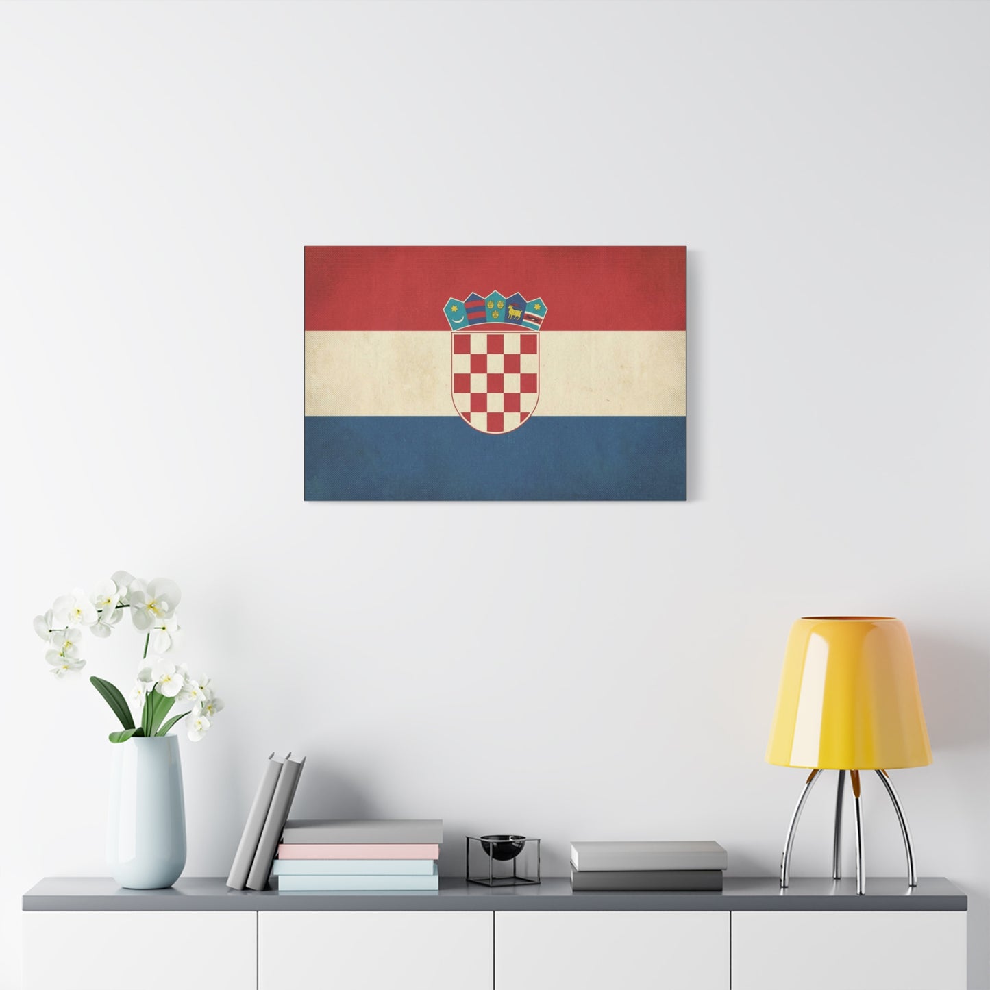 Croatian Flag Canvas Wall Art - Vintage Croatia Coat Of Arms Print, Patriotic Red White Blue Decor - Traditional Style - Living Room Decoration - Living Room Wall Decor - Bedroom Home Decoration