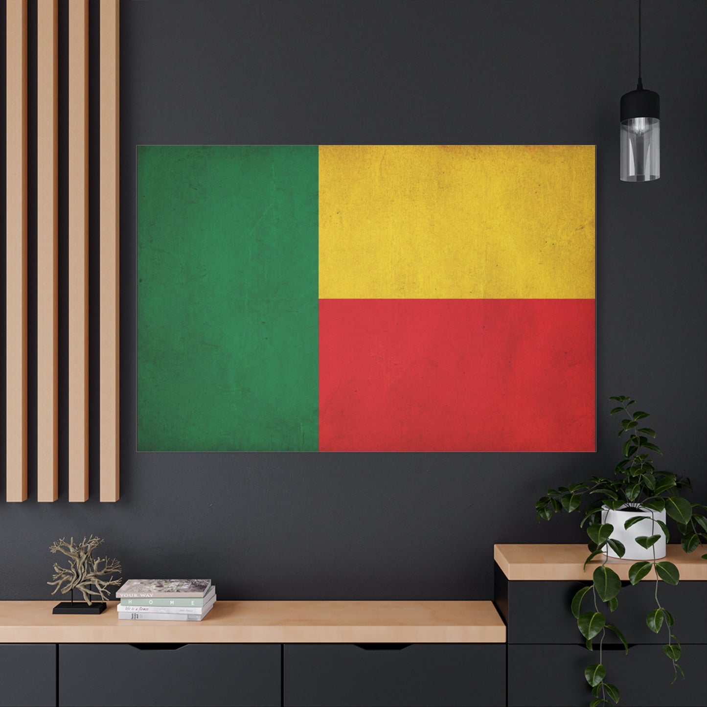 Benin Flag Canvas Wall Art - Vintage National Flag Print, Color Block Design - Matte Cotton Artwork - Cultural Pride Decor, Living Room Wall Decor, Office Art - Bedroom Home Decoration - Ready to Hang