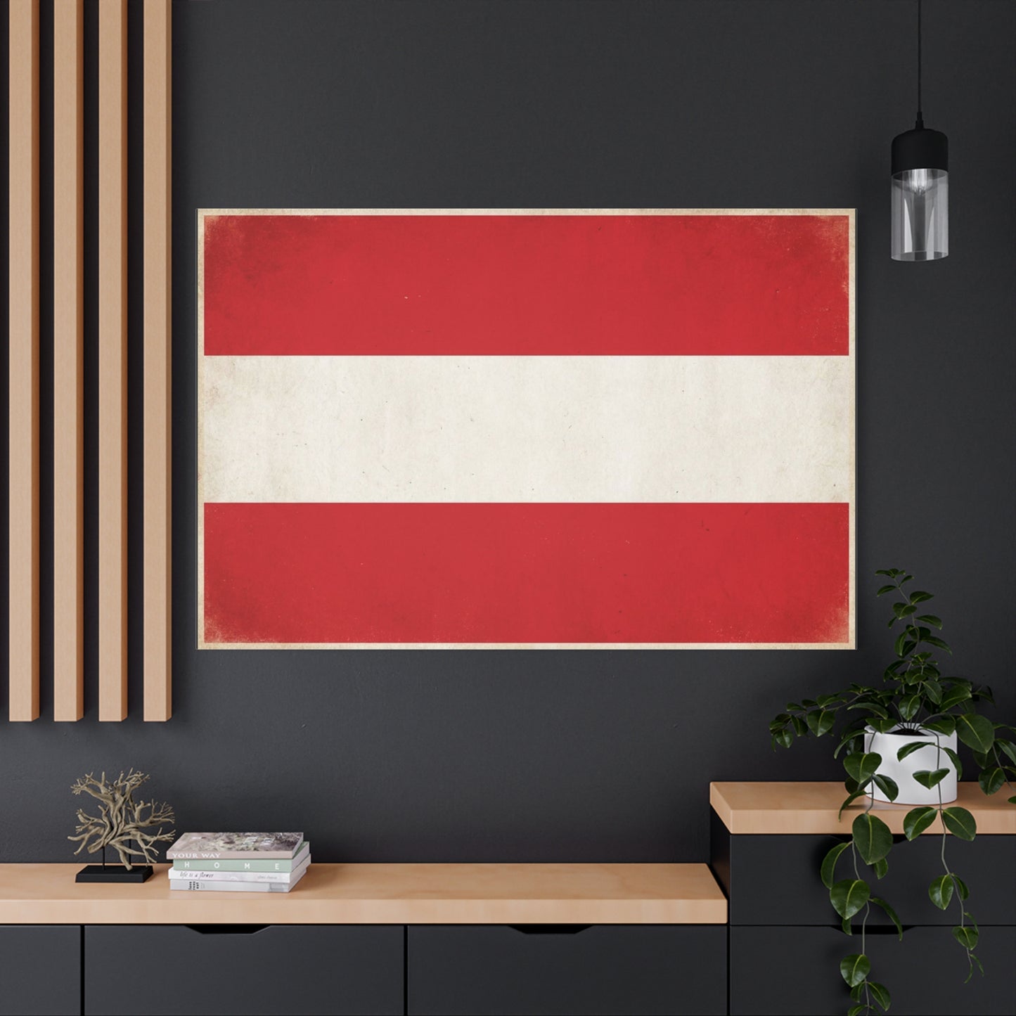 Austria Flag Canvas Wall Art - Vintage Red White Horizontal Banner Print - Patriotic Minimalist Decor - Living Room Home Decoration, Office Accent - Living Room Wall Decor - Bedroom Home Decoration