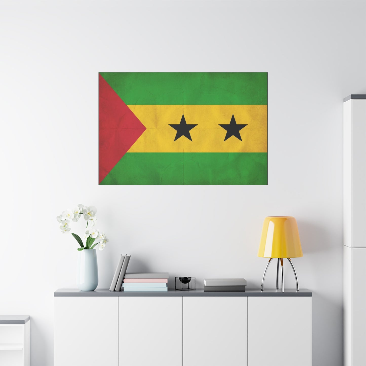 Sao Tome And Principe Flag Canvas Wall Art - National Pride Decor, Vintage Country Banner Print - Green Yellow Red Two Star Design - Living Room Wall Decor - Bedroom Home Decoration - Ready to Hang