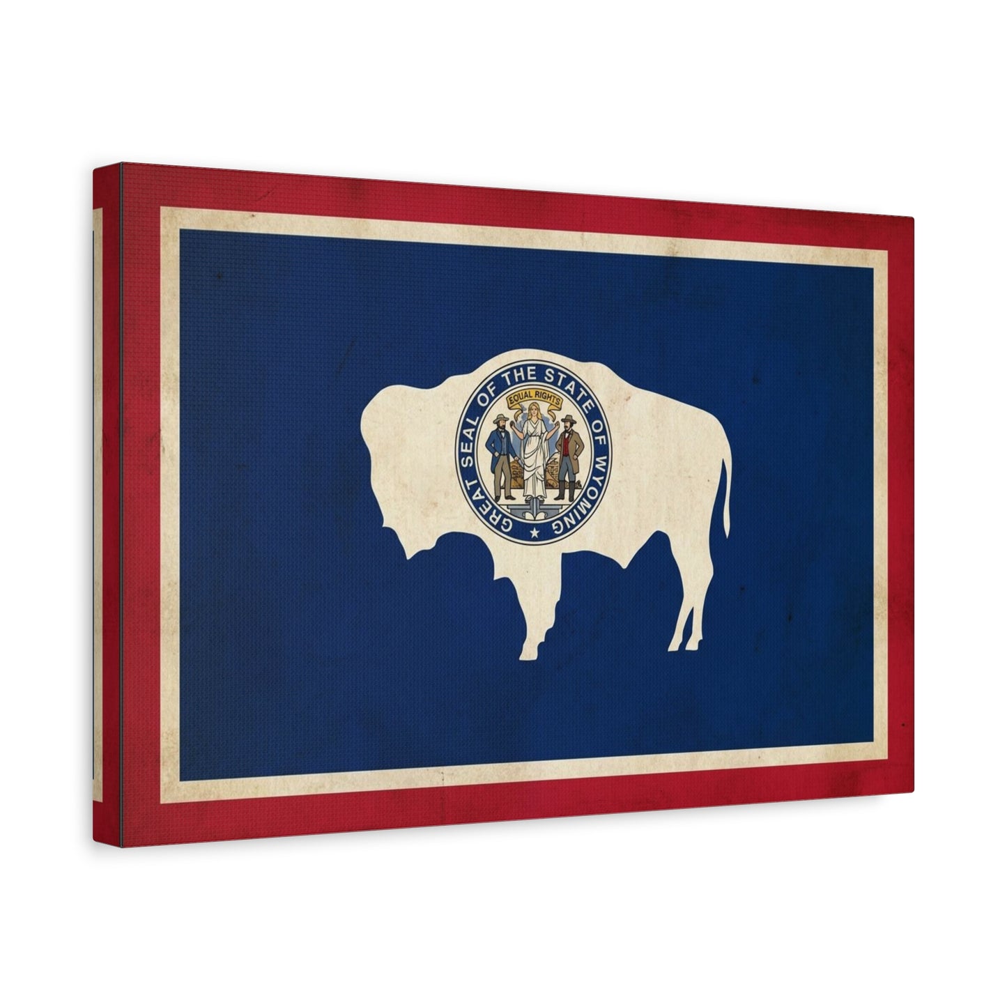 Wyoming State Flag Canvas Wall Art - Great Seal Of The State Of Wyoming Buffalo Print - Vintage Patriotic Western Decor - Rustic Americana Style - Living Room Wall Decor - Bedroom Home Decoration