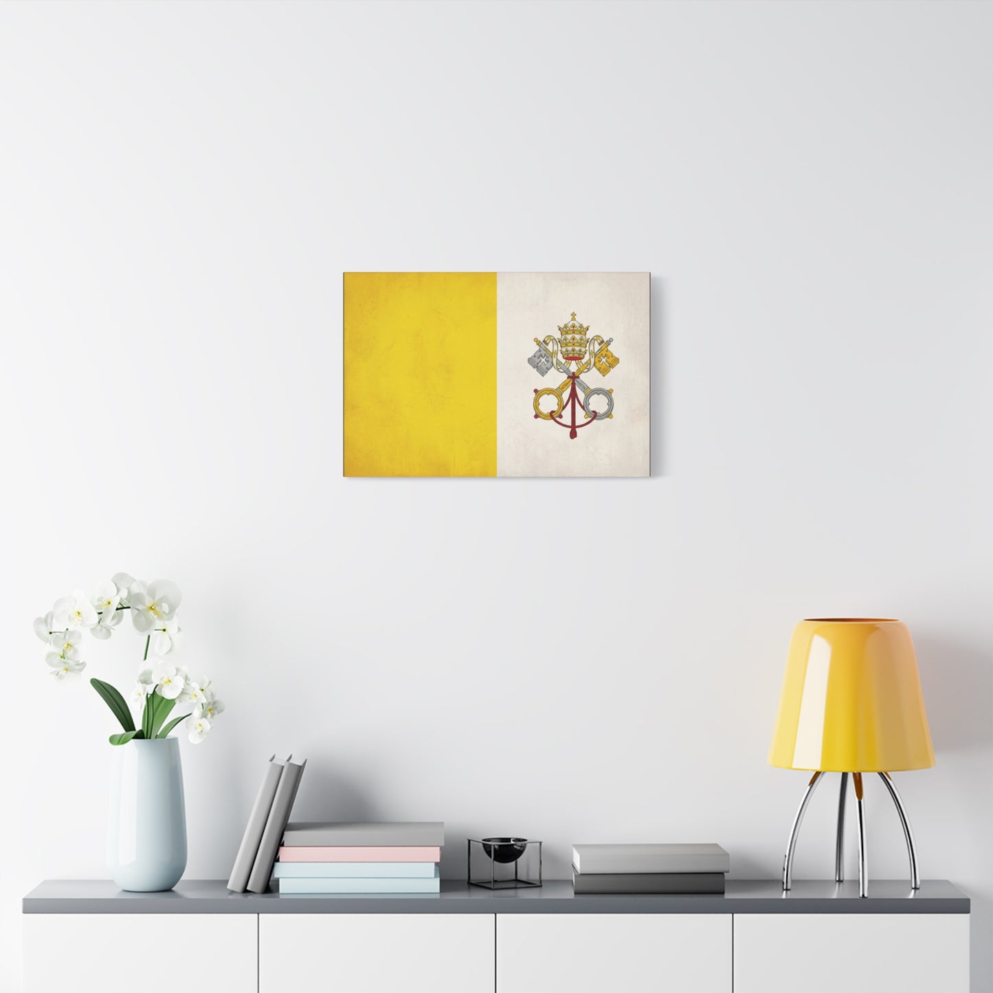 Vatican Flag Canvas Wall Art - Papal Keys And Tiara Catholic Wall Decor - Yellow White Heraldic Print - Traditional Religious Style - Bedroom Home Decoration - Bedroom Home Decoration - Ready to Hang