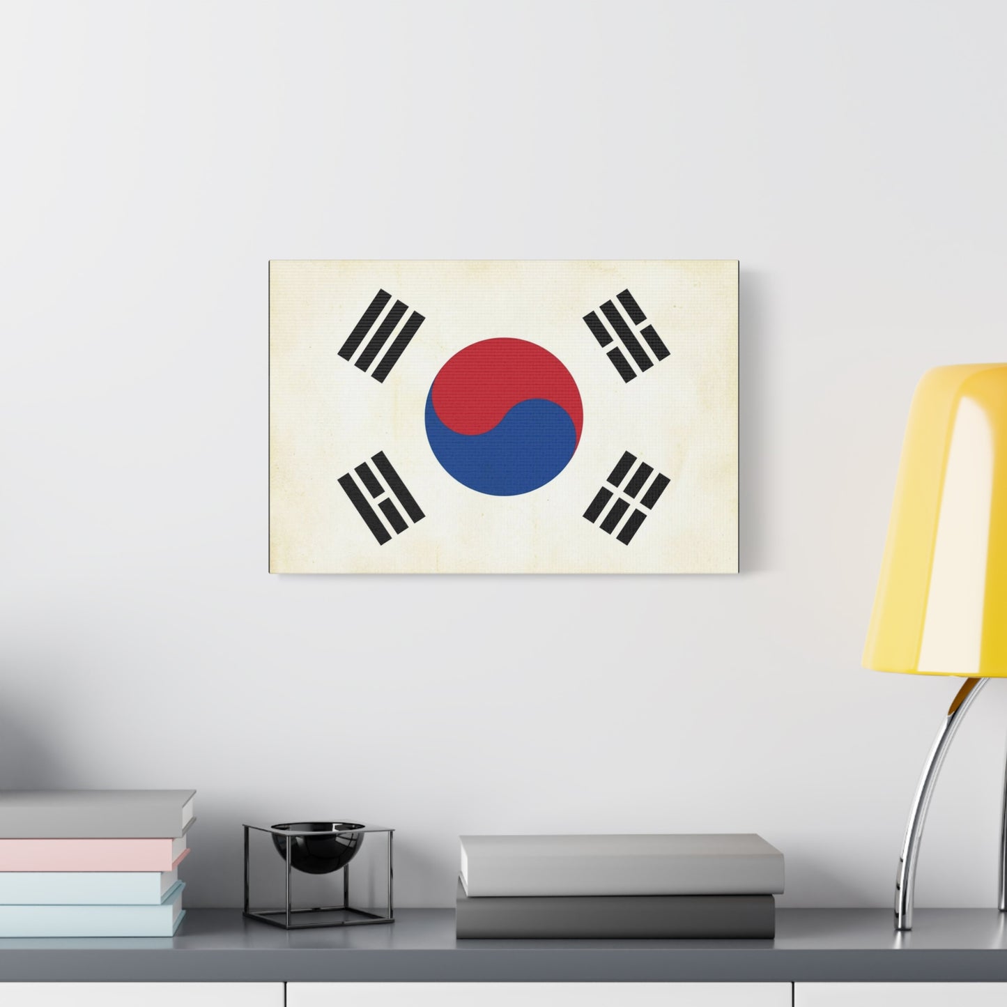 South Korea Flag Canvas Wall Art - Taegeukgi Korean Flag Print, Vintage Minimalist Neutral Decor - Living Room Wall Decor, Dorm Decoration - Bedroom Home Decoration - Modern Farmhouse Style