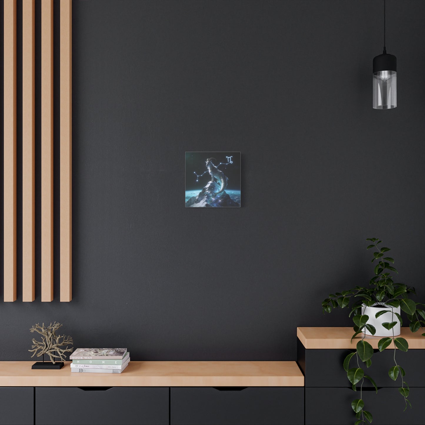 Capricorn Zodiac Canvas Wall Art - Celestial Sea Goat Constellation, Surreal Night Sky, Matte Canvas Print, Modern Fantasy Style, Bedroom Home Decoration, Office Wall Decor Accent - Ready to Hang
