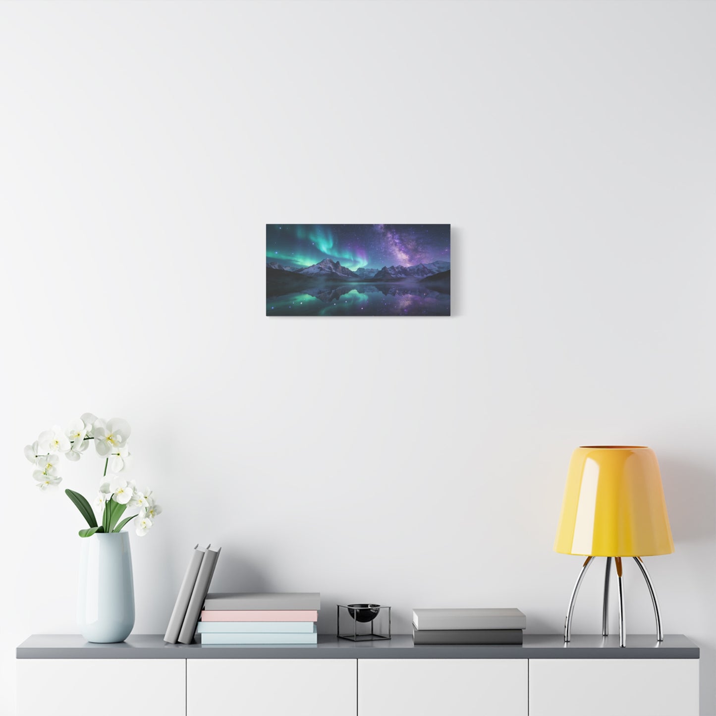 Aurora Borealis Mountain Lake Canvas Wall Art - Starry Night Sky Landscape Print, Milky Way Reflection, Contemporary Nature Decor - Living Room Wall Decor, Bedroom Home Decoration - Ready to Hang