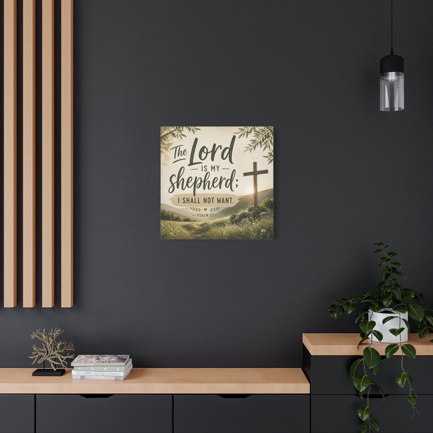 "The Lord Is My Shepherd, I Shall Not Want. - Psalm 23:1" Christian Canvas Wall Art - Rustic Cross Meadow Landscape, Farmhouse Scripture Decor, Bedroom Living Room Wall Hanging - Ready to Hang