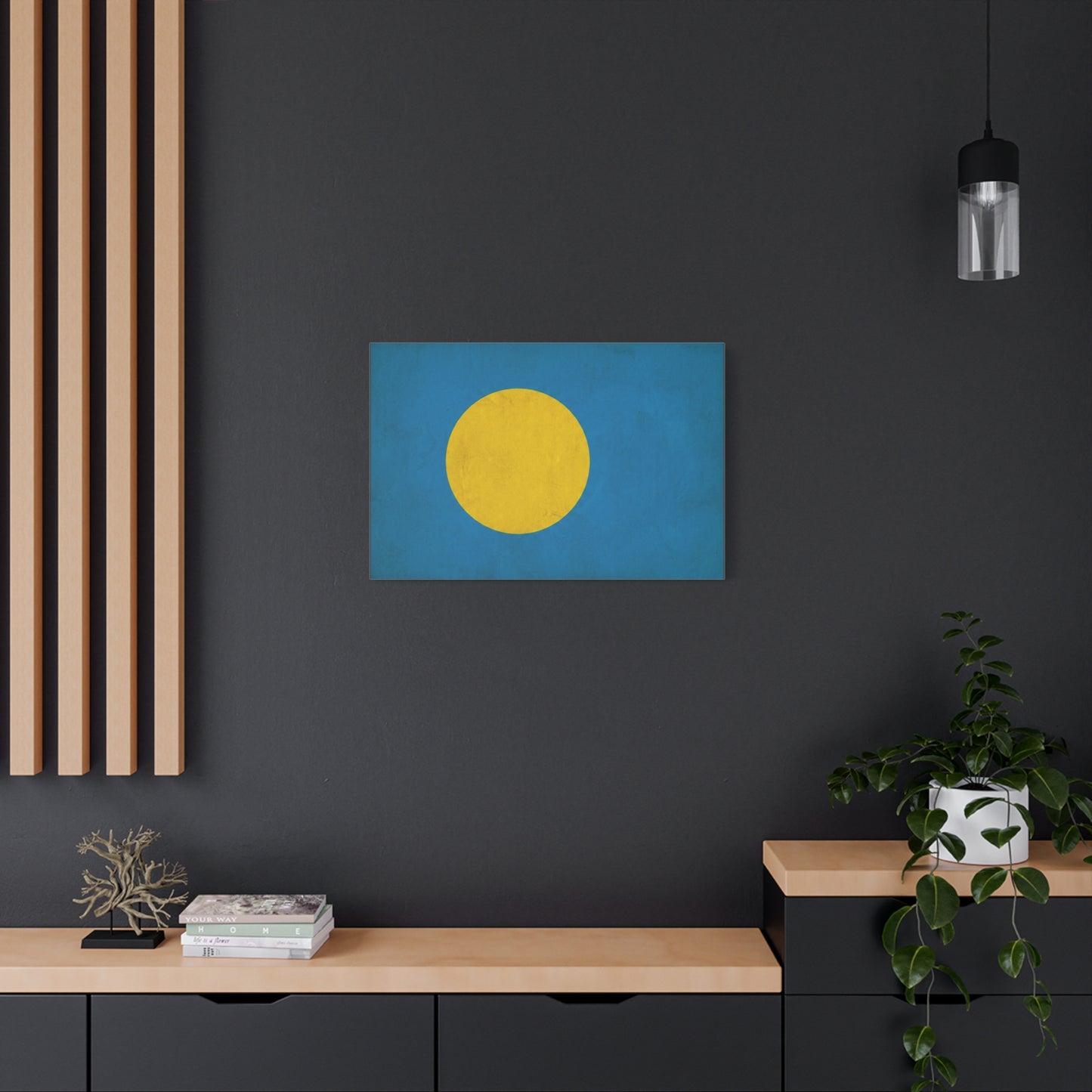 Palau Flag Canvas Wall Art - Blue Field With Golden Yellow Disc - Minimalist Tropical Island Print - Modern Living Room Wall Decor, Bedroom Home Decoration, Office Accent - Bedroom Home Decoration