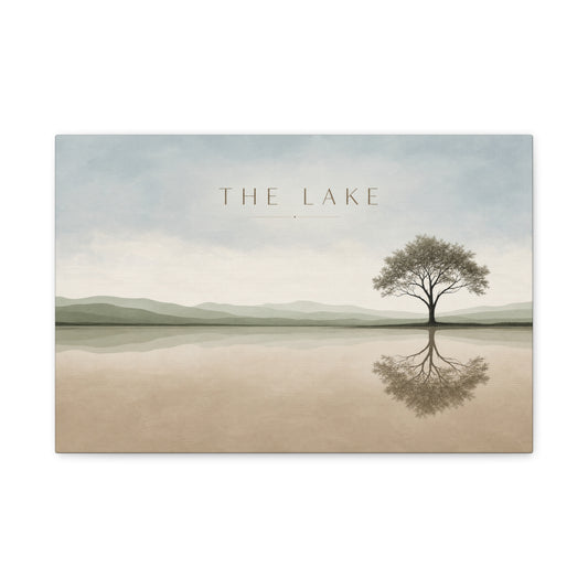 "The Lake" Lake Landscape Canvas Wall Art - Minimalist Tree Reflection Print, Serene Neutral Nature Decor - Contemporary Matte Canvas - Living Room Bedroom Office Wall Decoration - Ready to Hang