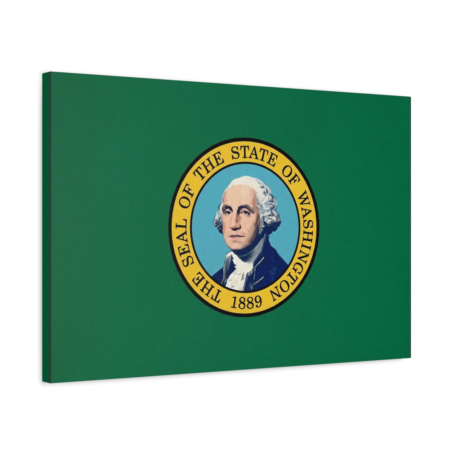 "THE SEAL OF THE STATE OF WASHINGTON 1889" Flag Canvas Wall Art - George Washington State Pride Decor - Green Gold Historic Print - Living Room Home Decoration, Office Wall Accent - Ready to Hang