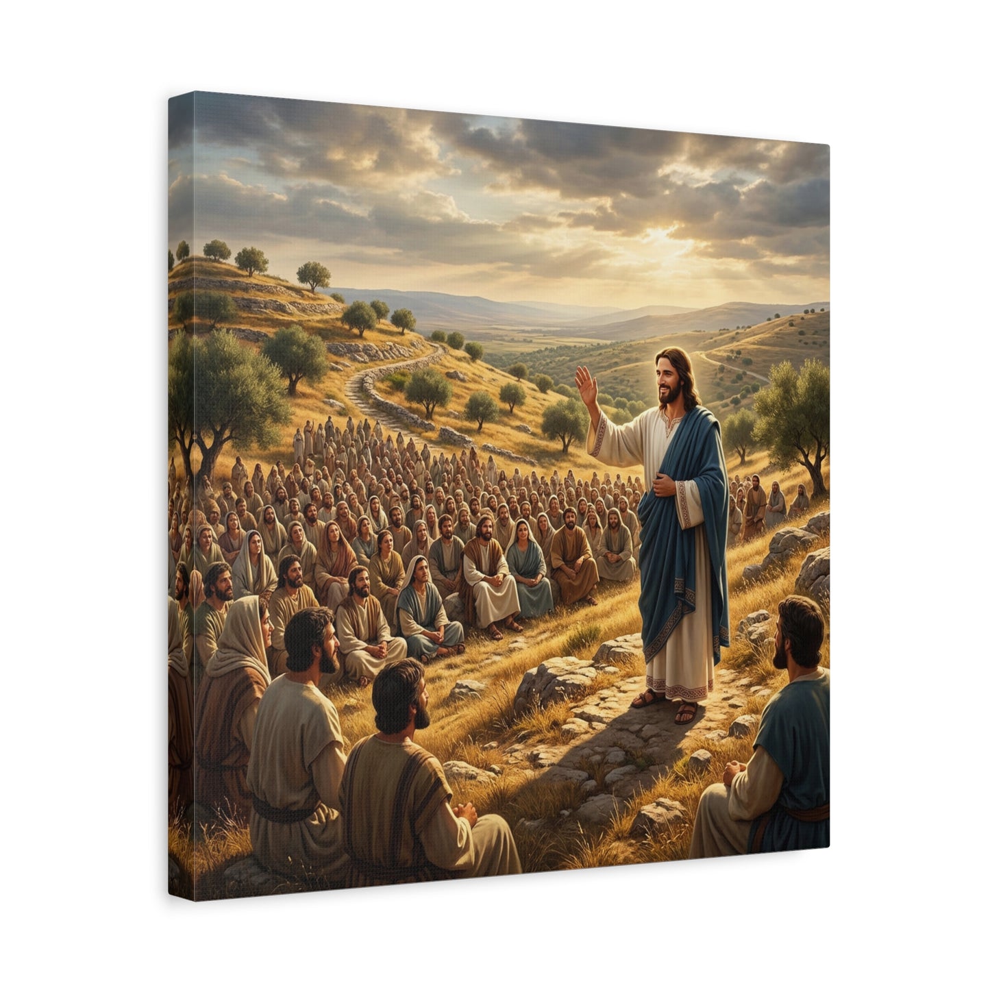 Jesus Teaching Multitude Canvas Wall Art - Biblical Hillside Sermon Scene, Matte Cotton Print - Traditional Christian Decor - Living Room Wall Decor, Bedroom Home Decoration, Office Art