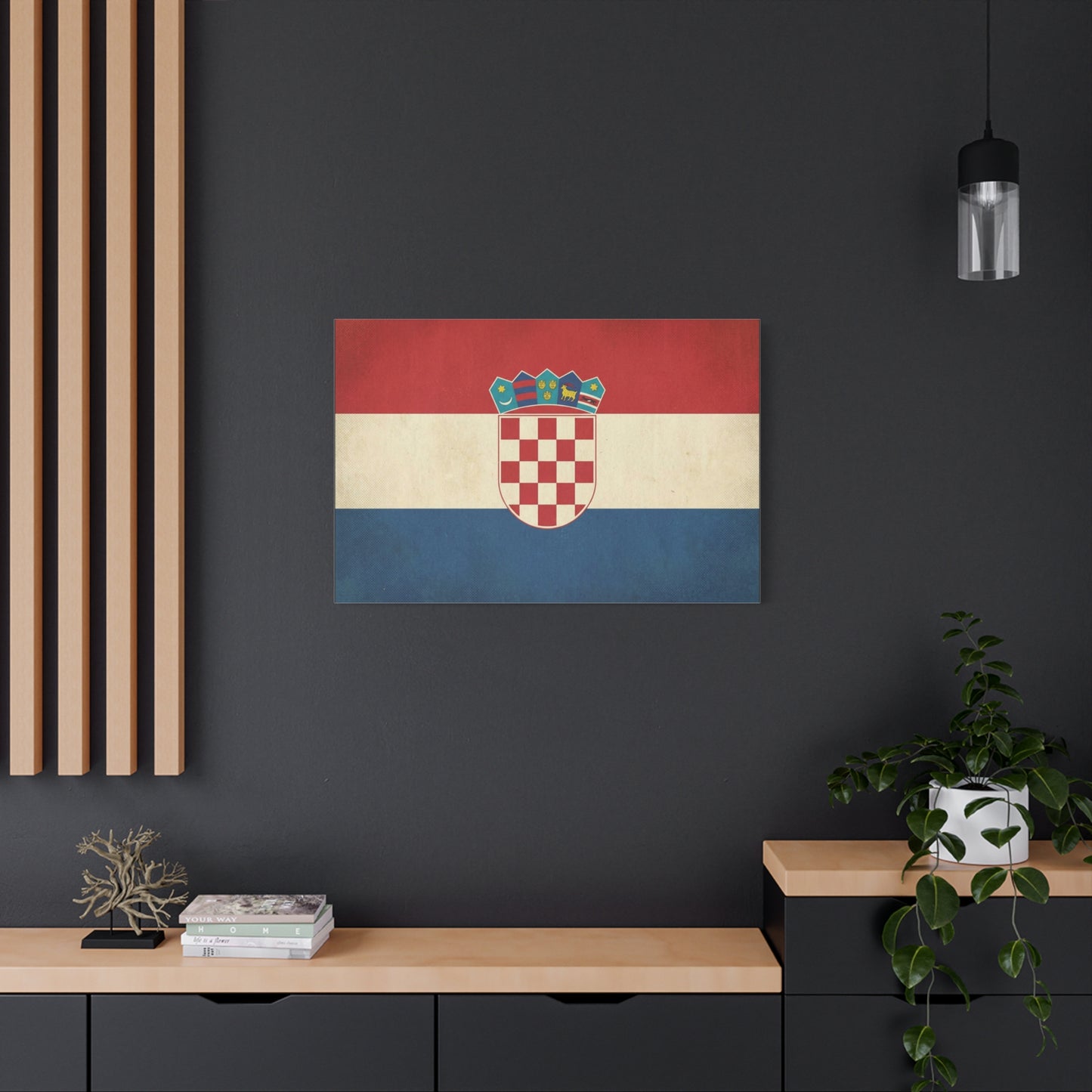 Croatian Flag Canvas Wall Art - Vintage Croatia Coat Of Arms Print, Patriotic Red White Blue Decor - Traditional Style - Living Room Decoration - Living Room Wall Decor - Bedroom Home Decoration