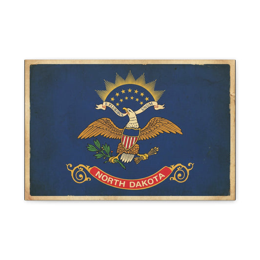 North Dakota Flag Canvas Wall Art - E Pluribus Unum Vintage State Banner Print - Patriotic Blue Eagle Emblem Decor - Rustic Americana Style - Ready to Hang - Living Room Wall Decor - Ready to Hang