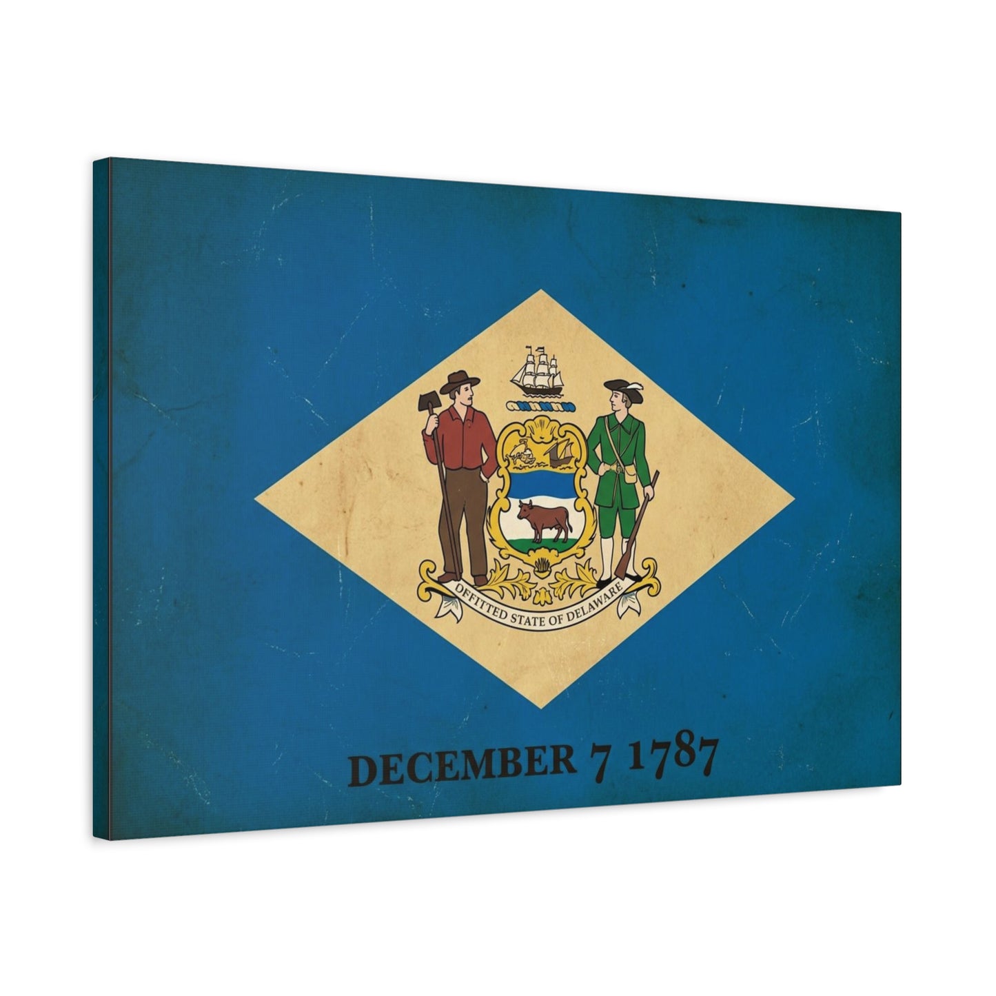 Delaware State Flag Canvas Wall Art - "December 7 1787" Vintage Blue Banner Print - Patriotic Historical Decor, Matte Canvas, Living Room Wall Decor, Office Art - Ready to Hang - Ready to Hang