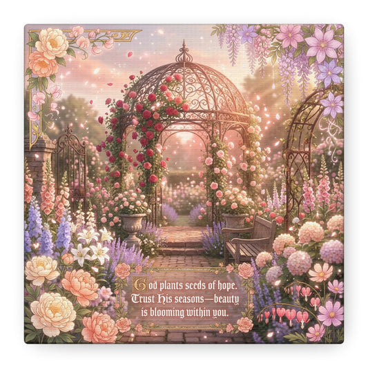 "God Plants Seeds Of Hope" Floral Garden Canvas Wall Art - Romantic Rose Gazebo Scripture Quote Print - Matte Botanical Cottagecore Decor - Bedroom Living Room Home Decoration - Living Room Wall Decor