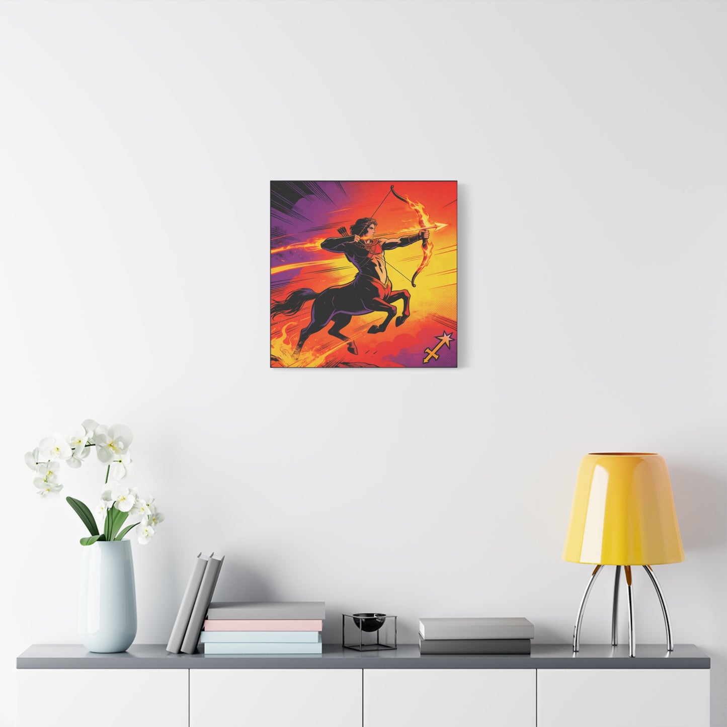 Sagittarius Centaur Archer Canvas Wall Art - Fiery Zodiac Illustration, Bold Mythology Decor - Matte Canvas Print, Modern Pop Art Style - Bedroom Home Decoration, Office Wall Decor - Ready to Hang