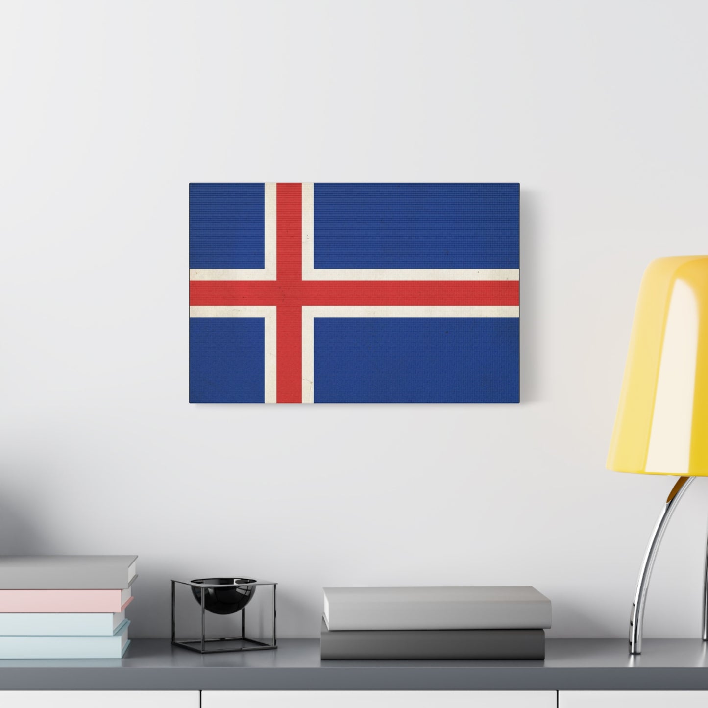 Iceland Flag Canvas Wall Art - Nordic National Banner Print, Blue Red White Cross Design - Vintage Style, Patriotic Wall Decor - Living Room Home Decoration, Office Art - Bedroom Home Decoration