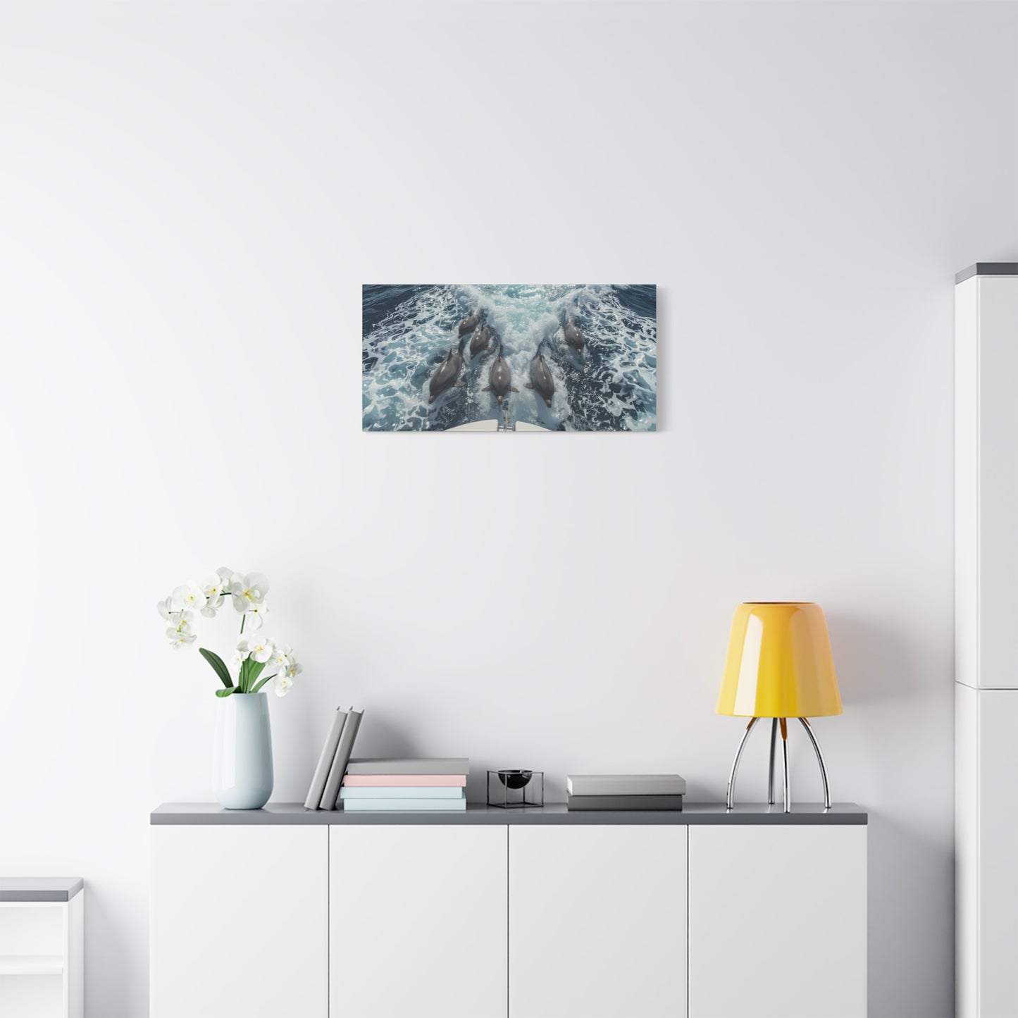 Dolphin Pod Canvas Wall Art, Ocean Wildlife Print Picture - Blue Sea Foam Art Print, Coastal Style, Living Room Wall Decor, Bedroom Home Decoration, Vacation Rental Accent - Bedroom Home Decoration