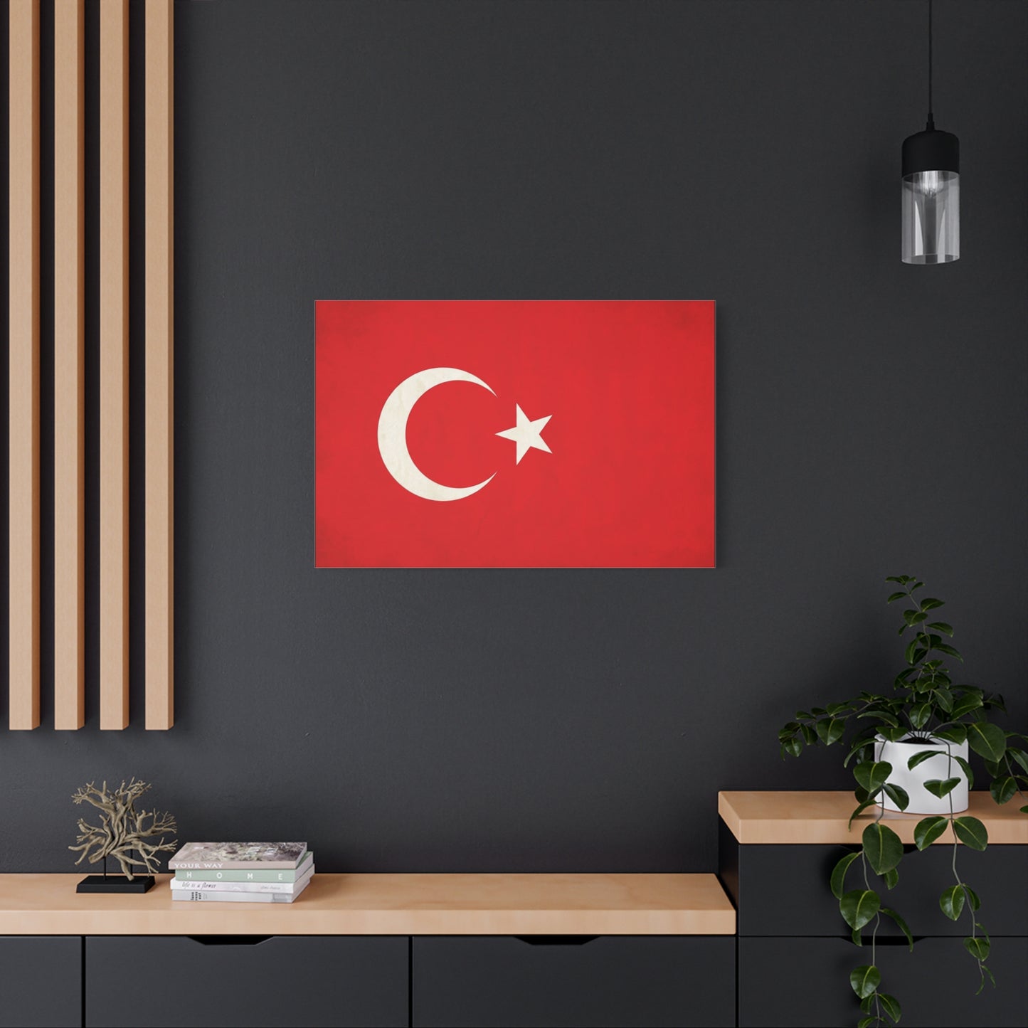 Turkey Flag Canvas Wall Art - Red Crescent Star Turkish Flag Print - Vintage Patriotic Decor, Matte Canvas Print, Living Room Home Decoration, Bedroom Accent - Living Room Wall Decor - Ready to Hang