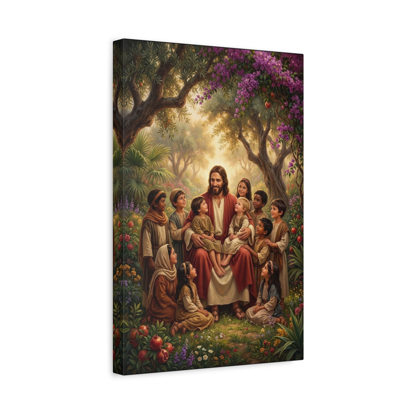 Jesus Christ With Children Canvas Wall Art - Garden Blessing Religious Print, Traditional Matte Canvas, Living Room Wall Decor, Bedroom Home Decoration - Ready to Hang - Bedroom Home Decoration