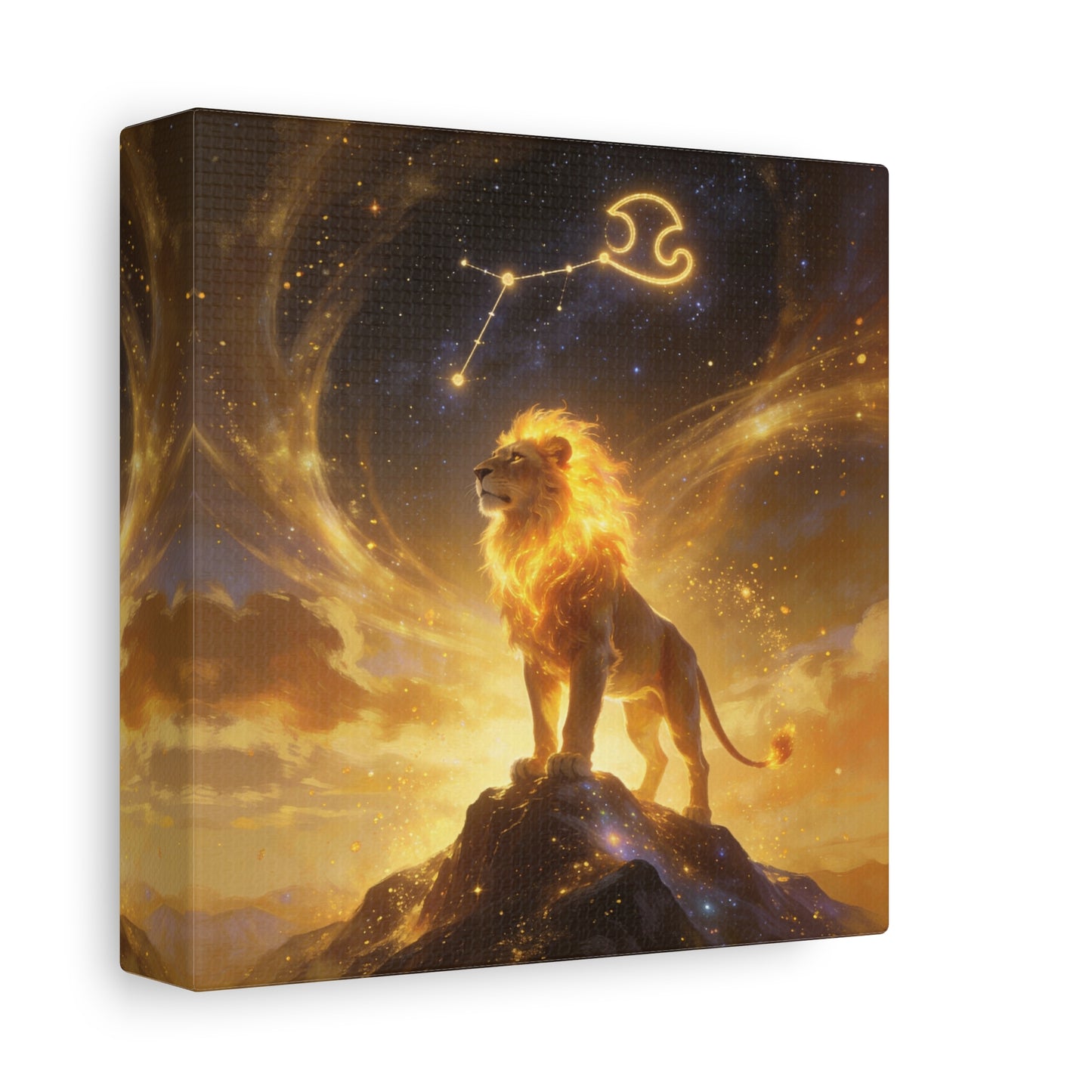 Leo Zodiac Lion Canvas Wall Art - Celestial Astrology Constellation Print, Glowing Gold Cosmic Sky - Fantasy Style, Living Room Wall Decor Bedroom Home Decoration Office Art - Bedroom Home Decoration