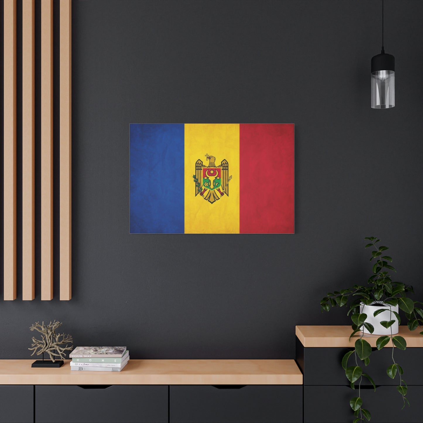Moldova Flag Canvas Wall Art - Blue Yellow Red Tricolor With Coat Of Arms - Patriotic Heritage Print - Traditional Style - Living Room Wall Decor - Bedroom Home Decoration - Bedroom Home Decoration
