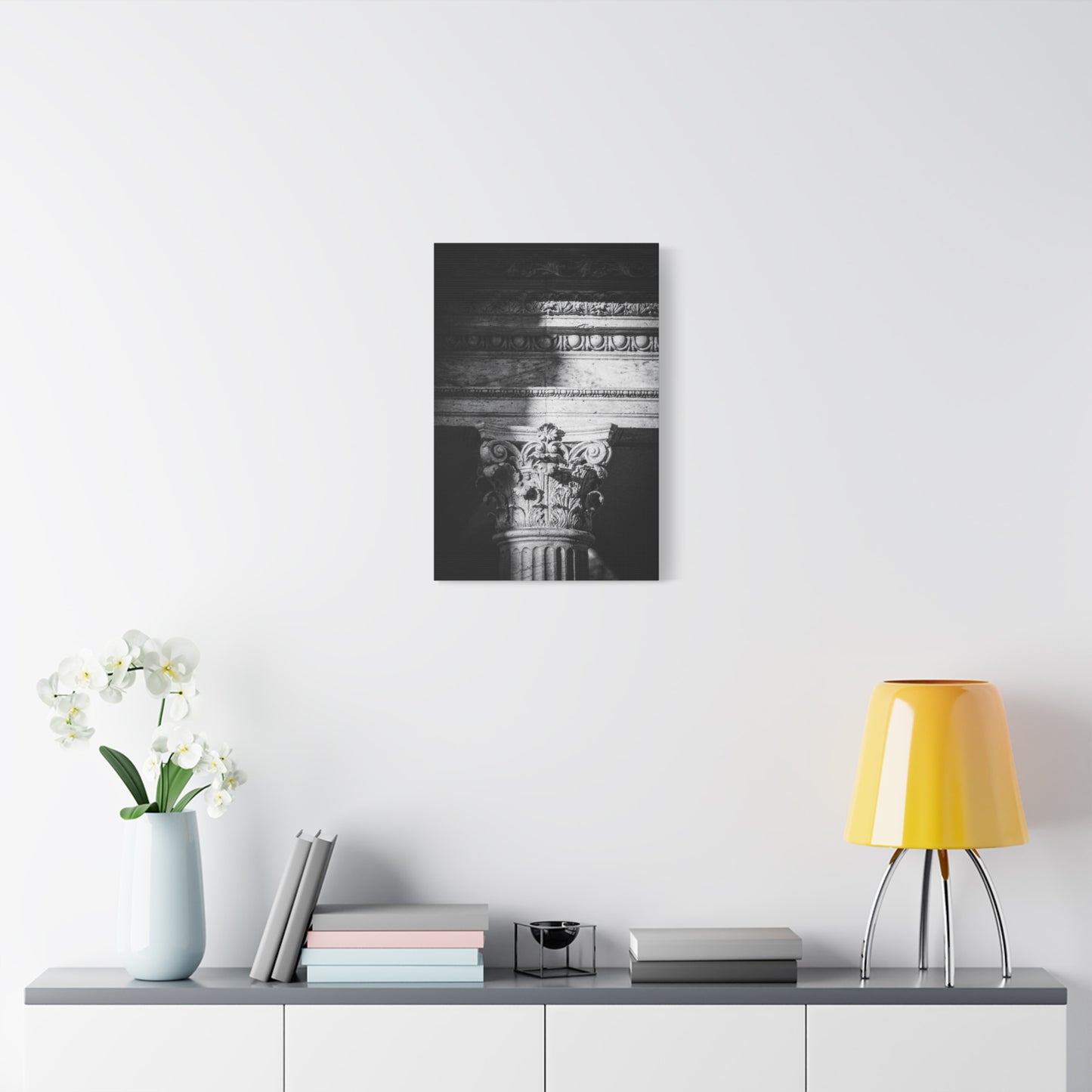 Black And White Corinthian Column Canvas Wall Art - Architectural Art Print, Dramatic Light And Shadow, Matte Cotton Decor - Minimalist Living Room Wall Decor, Office Art - Ready to Hang