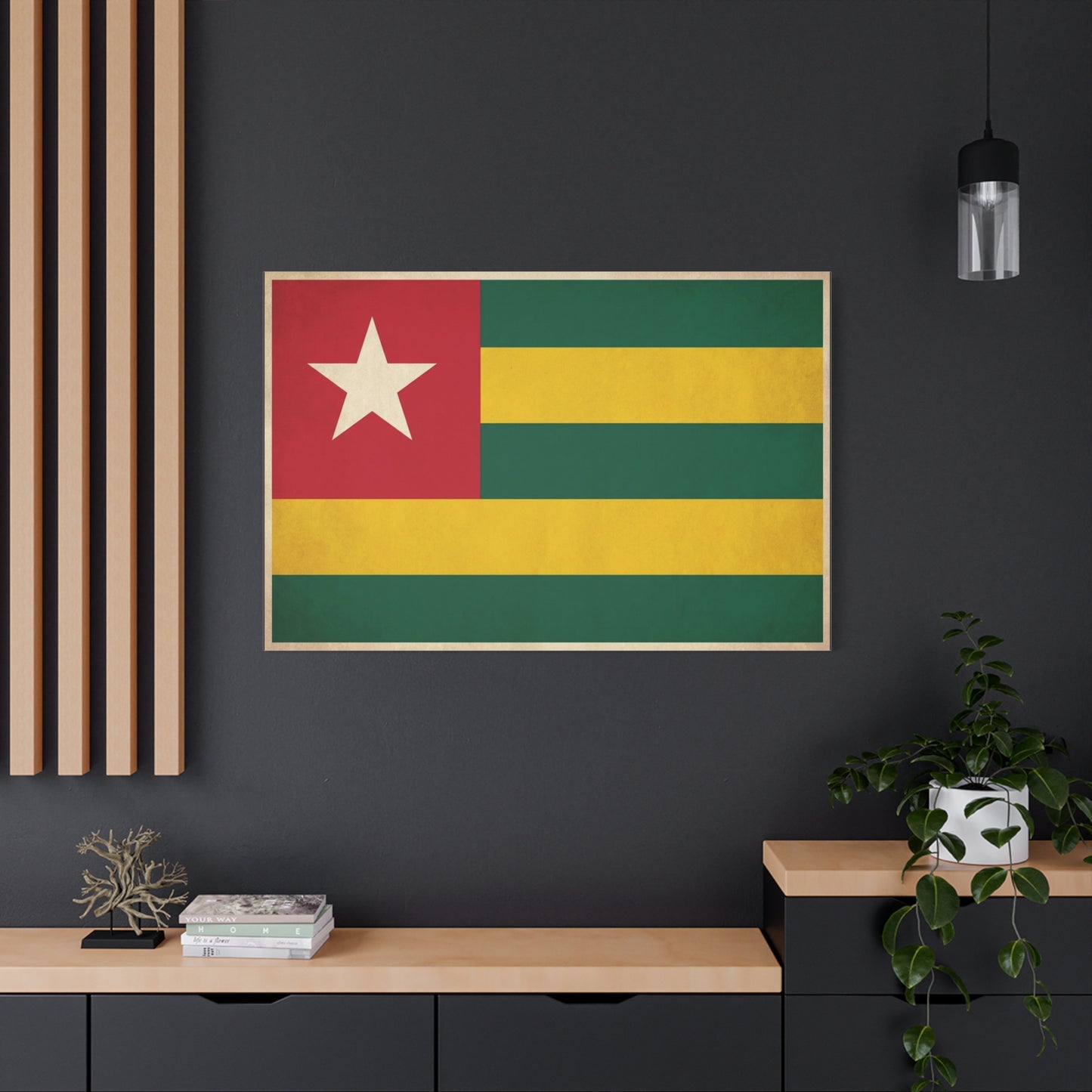 Togo Flag Canvas Wall Art - Vintage National Flag Print, Green Yellow Red Star Decor - Cultural Heritage Style - Living Room Wall Decor, Office Art - Bedroom Home Decoration - Bedroom Home Decoration