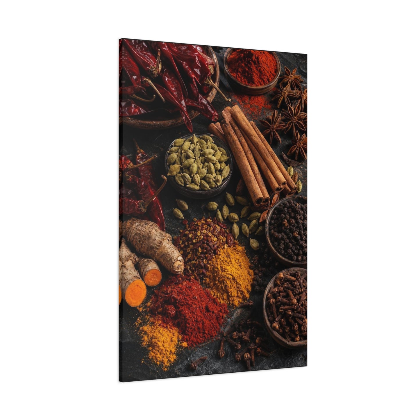 Spice Still Life Canvas Wall Art - Dried Chili Peppers, Cinnamon, Turmeric, Star Anise - Rustic Food Art Print - Kitchen Wall Decor, Dining Room Accent, Vintage Style - Bedroom Home Decoration