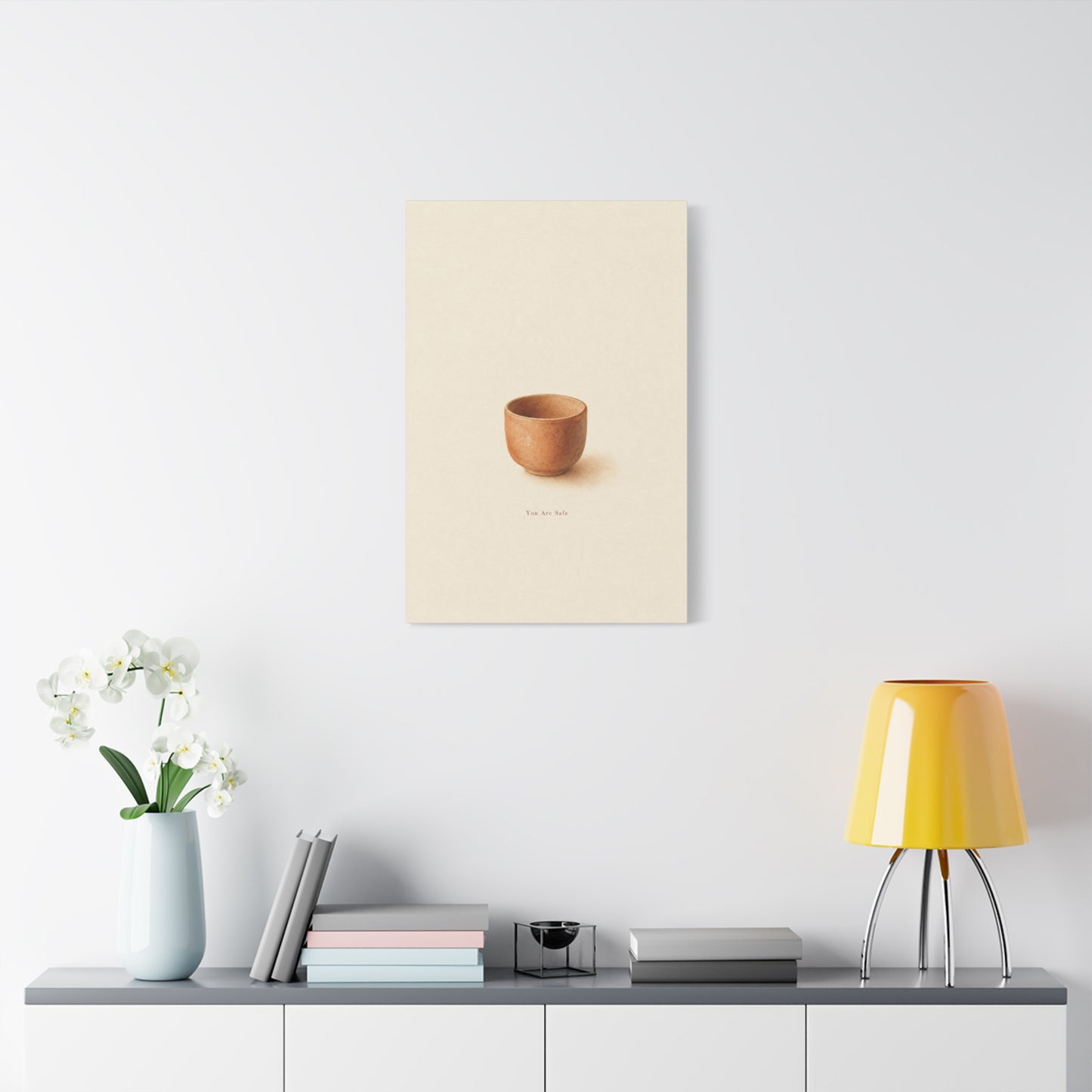 "You Are Safe" Minimalist Pottery Canvas Wall Art - Neutral Still Life Print, Contemporary Beige Brown Decor - Bedroom Meditation Space Accent - Office Wall Art - Bedroom Home Decoration