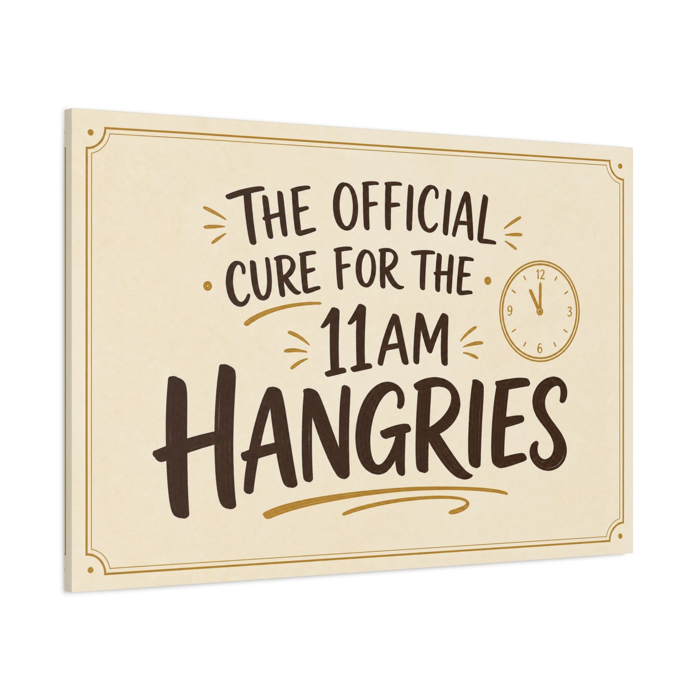 "The Official Cure For The 11 Am Hangries" Funny Typography Canvas Wall Art - Beige Black Quote Print, Modern Office Decor, Kitchen Wall Hanging - Bedroom Home Decoration - Bedroom Home Decoration