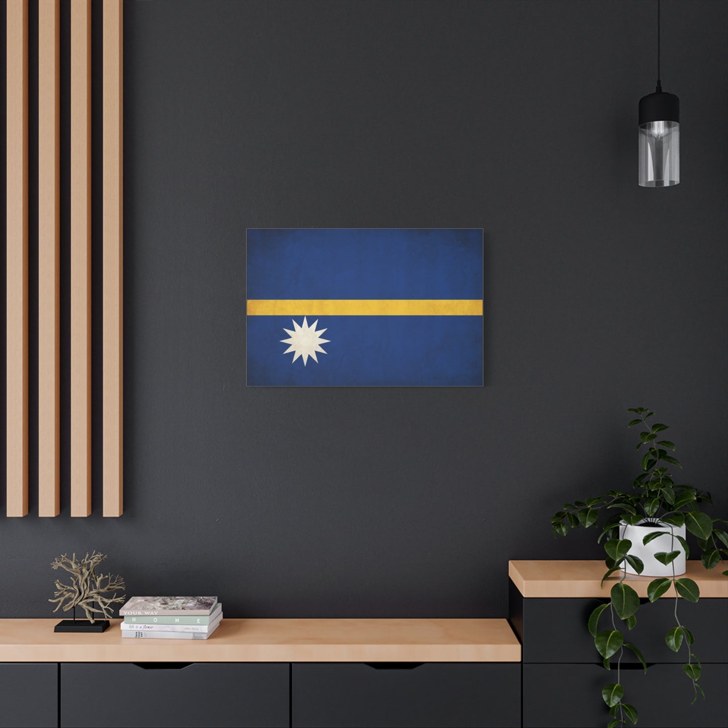 Nauru Flag Canvas Wall Art - Blue Field, Gold Stripe, White Star - Vintage National Pride Print - Coastal Style Living Room Decor, Bedroom Home Decoration - Living Room Wall Decor - Ready to Hang