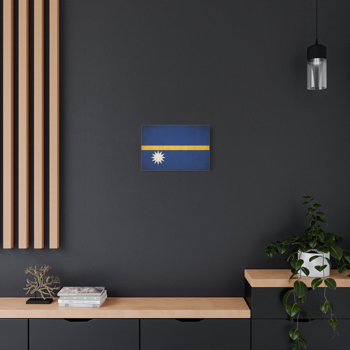 Nauru Flag Canvas Wall Art - Blue Field, Gold Stripe, White Star - Vintage National Pride Print - Coastal Style Living Room Decor, Bedroom Home Decoration - Living Room Wall Decor - Ready to Hang
