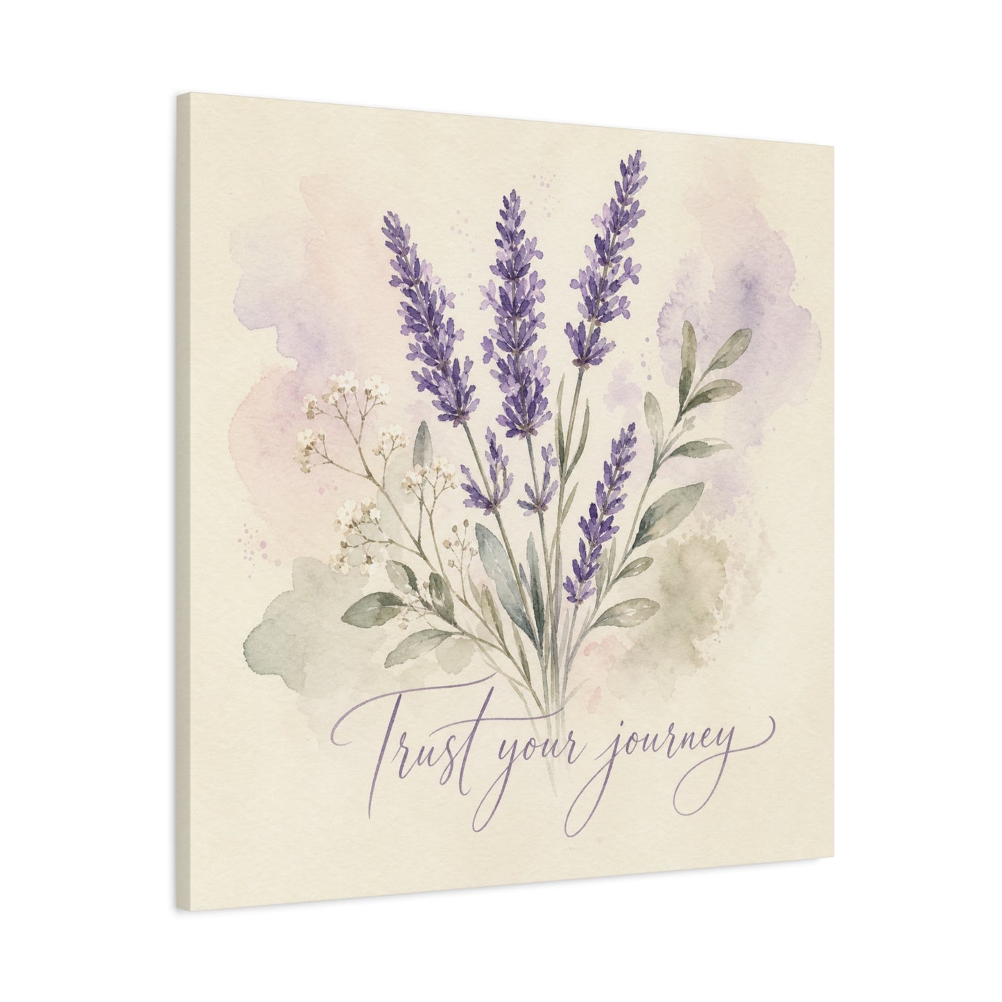 "Trust Your Journey" Lavender Canvas Wall Art - Watercolor Botanical Floral Decor - Soft Purple Sage Green Bouquet, Inspirational Bedroom Wall Decor, Farmhouse Office Home Decoration - Ready to Hang