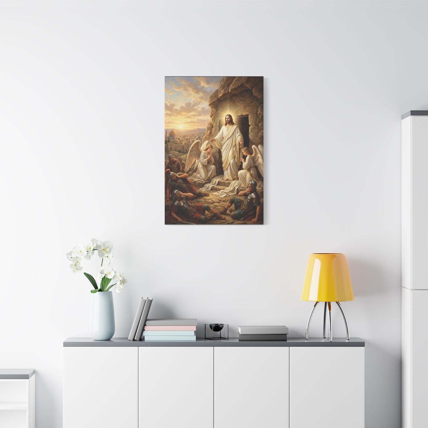 Jesus Christ Resurrection Canvas Wall Art - Empty Tomb, Angels, Roman Soldiers - Traditional Religious Print, Golden Dawn Scene - Living Room Wall Decor, Bedroom Home Decoration - Ready to Hang