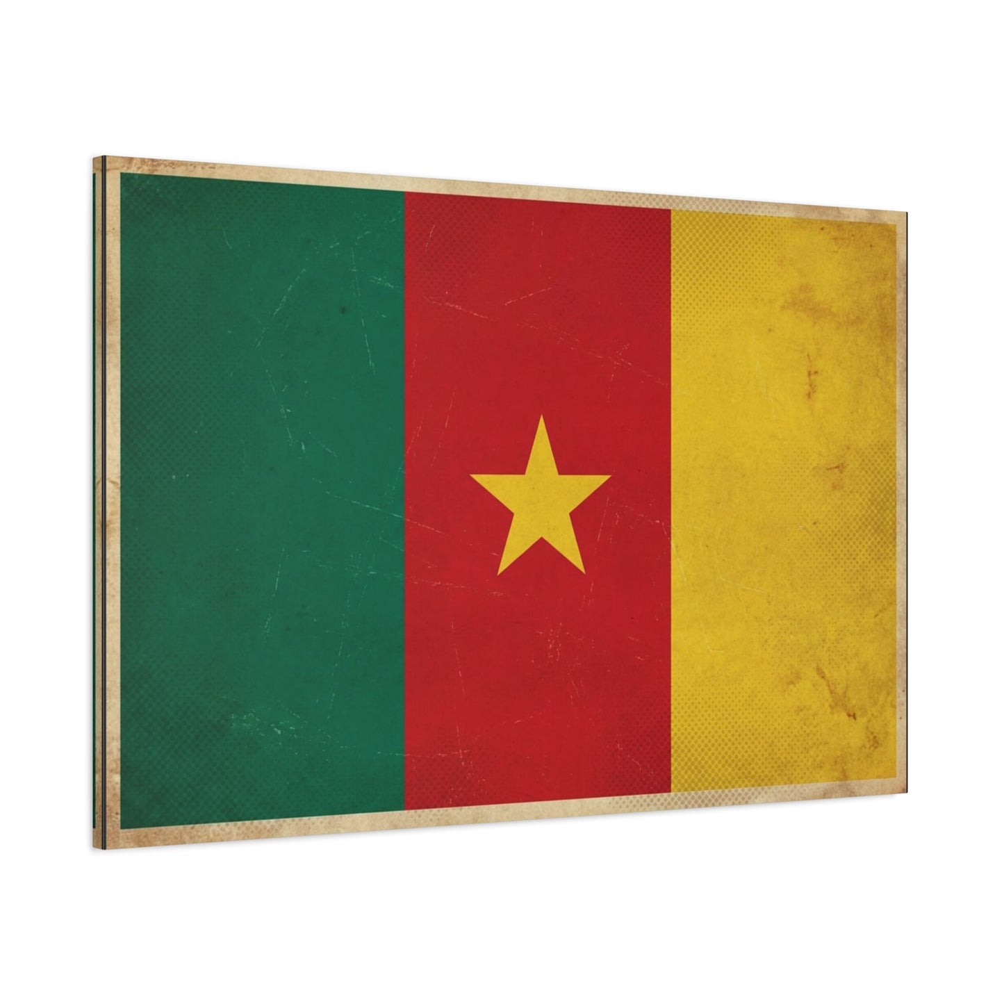 Cameroon Flag Canvas Wall Art - Vintage National Pride Decor, Distressed Tricolor Star Print - Traditional Patriotic Style - Living Room Wall Decor, Bedroom Home Decoration - Bedroom Home Decoration