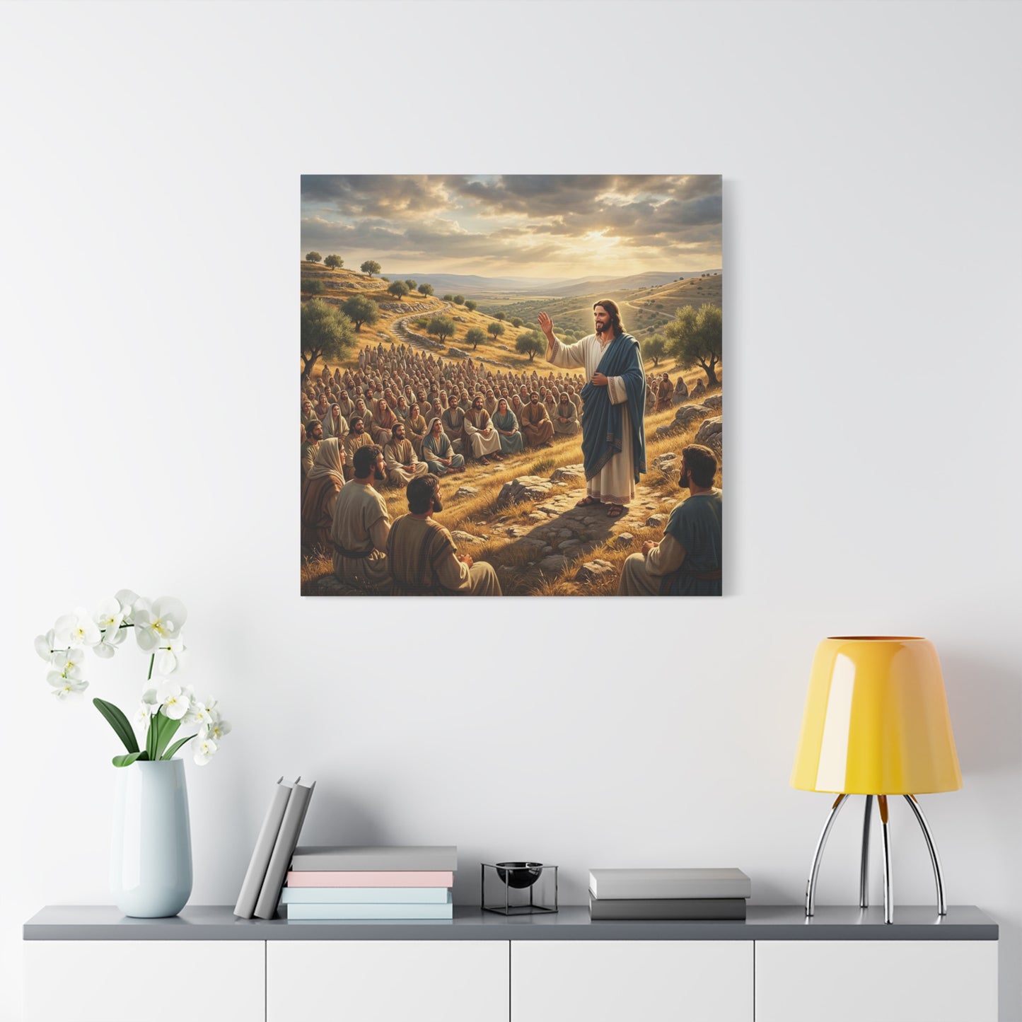 Jesus Teaching Multitude Canvas Wall Art - Biblical Hillside Sermon Scene, Matte Cotton Print - Traditional Christian Decor - Living Room Wall Decor, Bedroom Home Decoration, Office Art