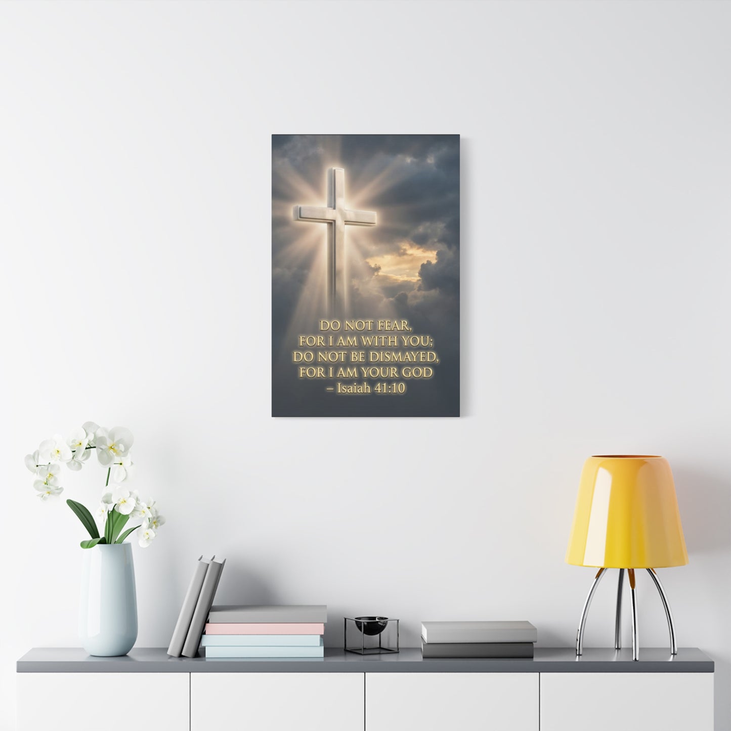 "Do Not Fear, For I Am With You" Cross Canvas Wall Art - Isaiah 41:10 Scripture Print, Glowing Christian Wall Decor, Traditional Faith Home Accent, Bedroom Living Room Office - Bedroom Home Decoration