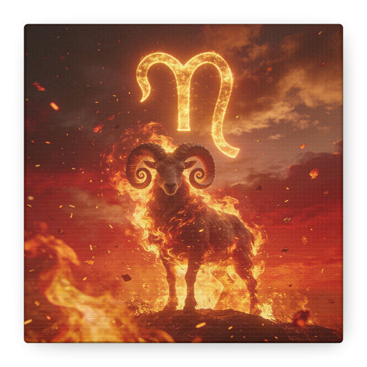 Aries Ram Canvas Wall Art - Fiery Zodiac Symbol Astrology Print, Glowing Horned Sheep Illustration - Matte Canvas Decor - Bedroom Home Decoration, Office Wall Art - Bedroom Home Decoration